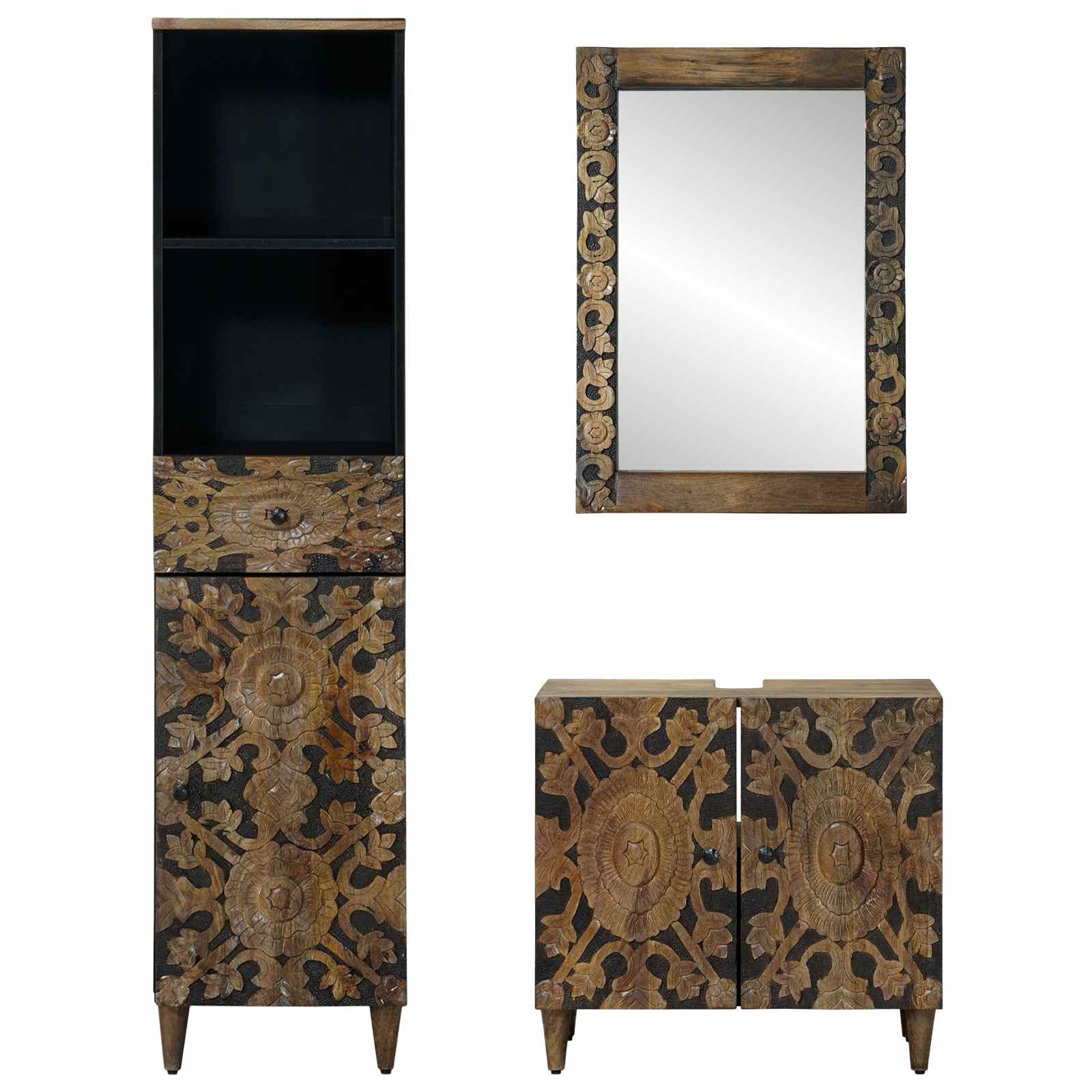 Badezimmermöbel-Set mit Schubladen 3 pcs Braun Massivholz Mango