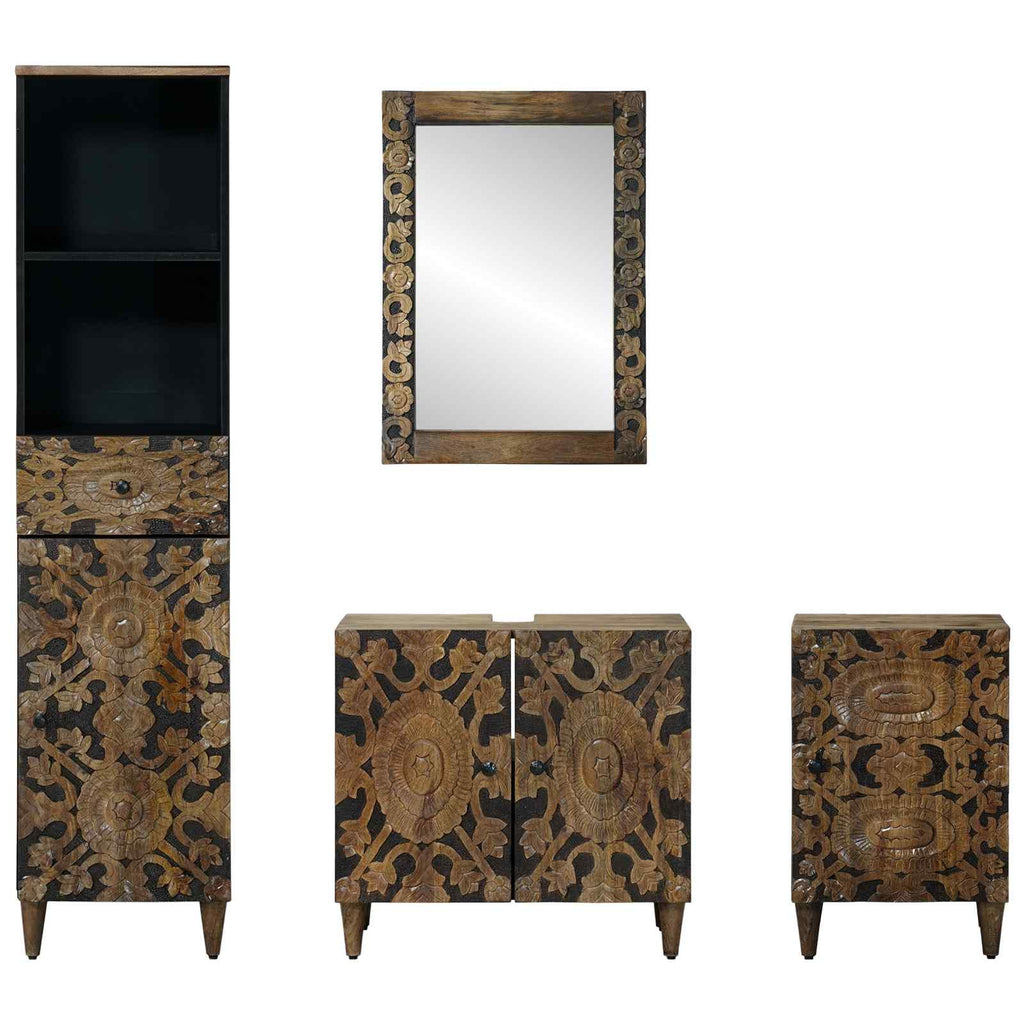 Badezimmermöbel-Set mit Schubladen 4 pcs Braun Massivholz Mango