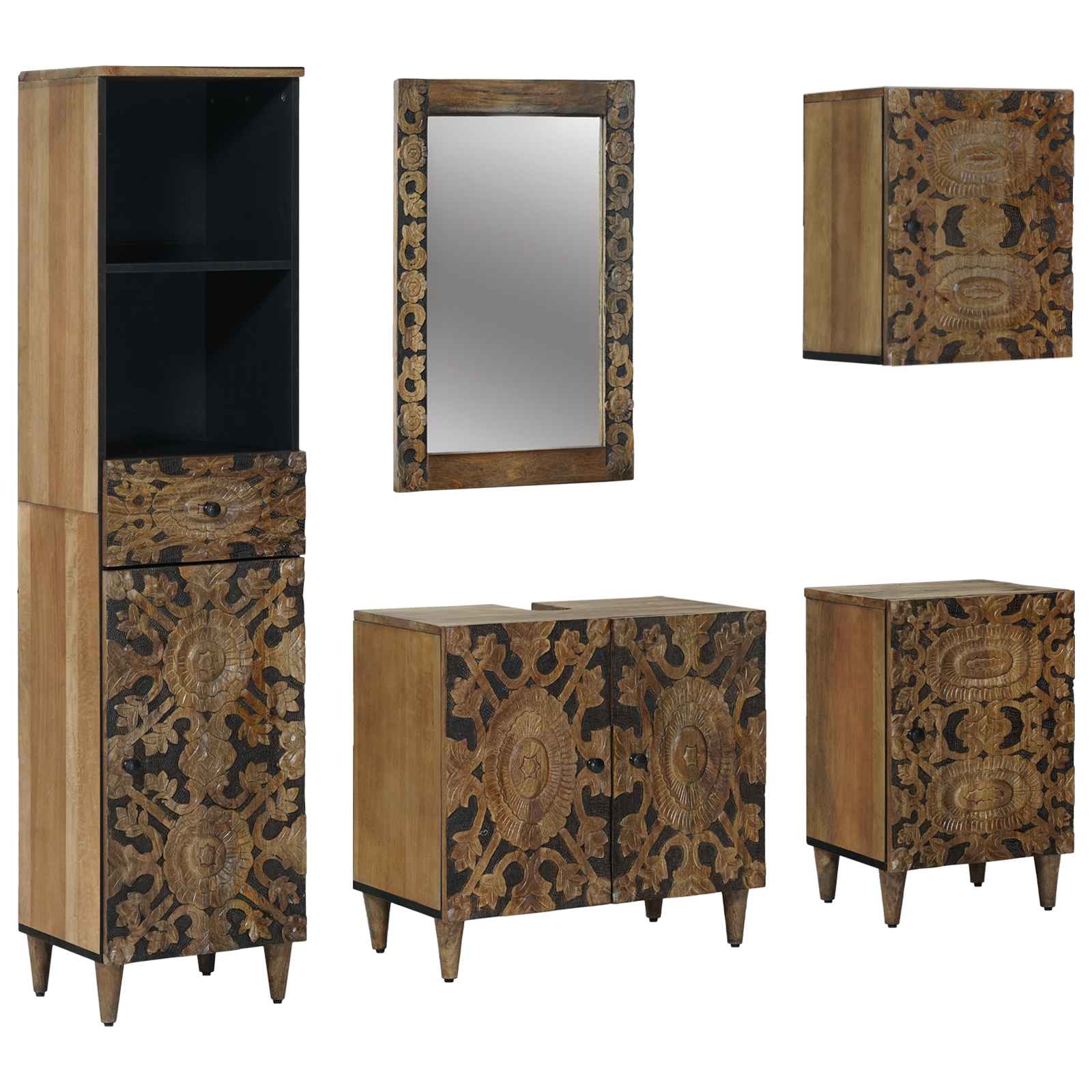 Badezimmermöbel-Set mit Schubladen 5 pcs Braun Massivholz Mango
