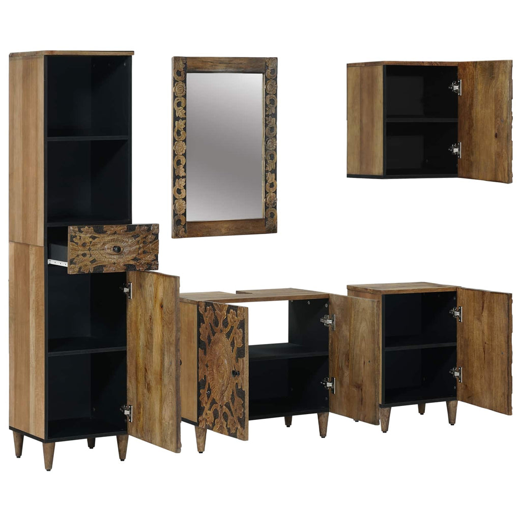 Badezimmermöbel-Set mit Schubladen 5 pcs Braun Massivholz Mango