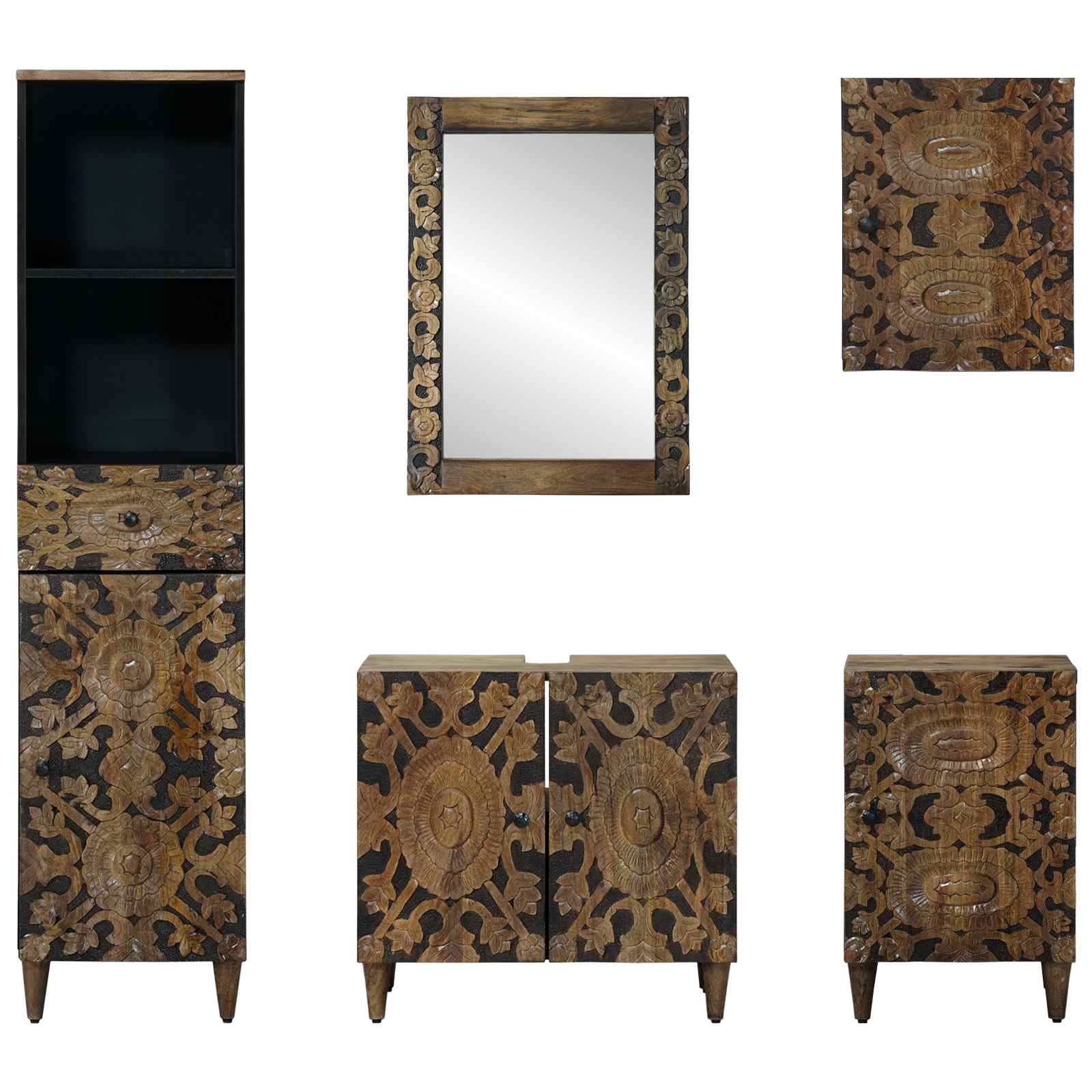 Badezimmermöbel-Set mit Schubladen 5 pcs Braun Massivholz Mango