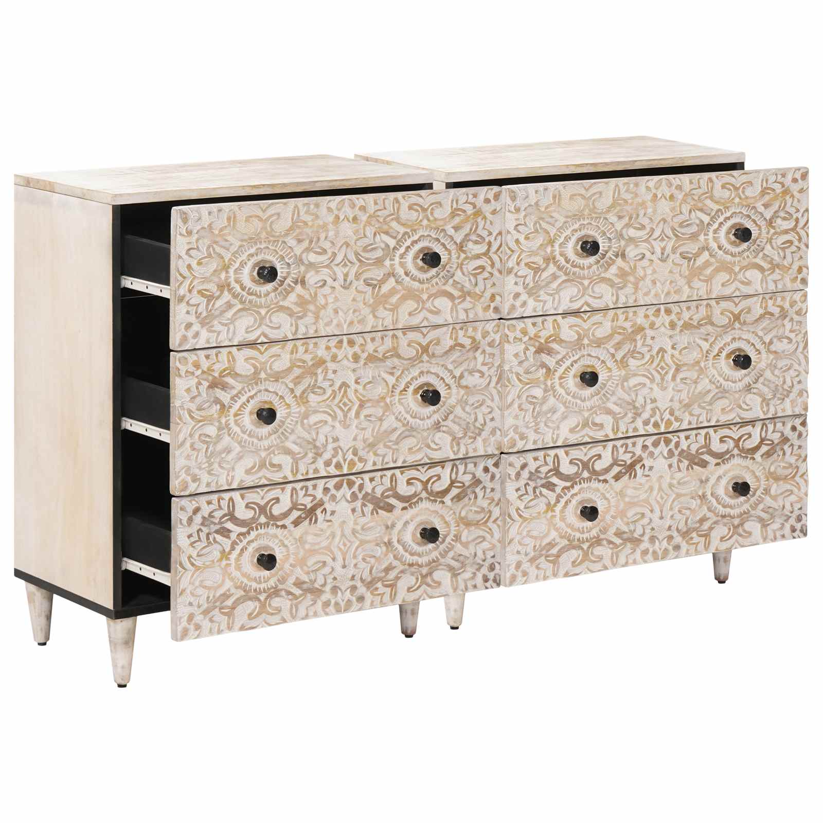 Sideboard 2 pcs Weiß 60 x 33,5 x 75 cm Massivholz Mango