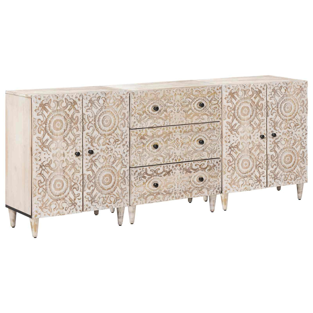 Sideboard 3 pcs Weiß 60 x 33,5 x 75 cm Massivholz Mango