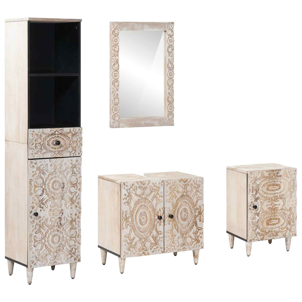 Badezimmermöbel-Set mit Schubladen 4 pcs Weiß Massivholz Mango