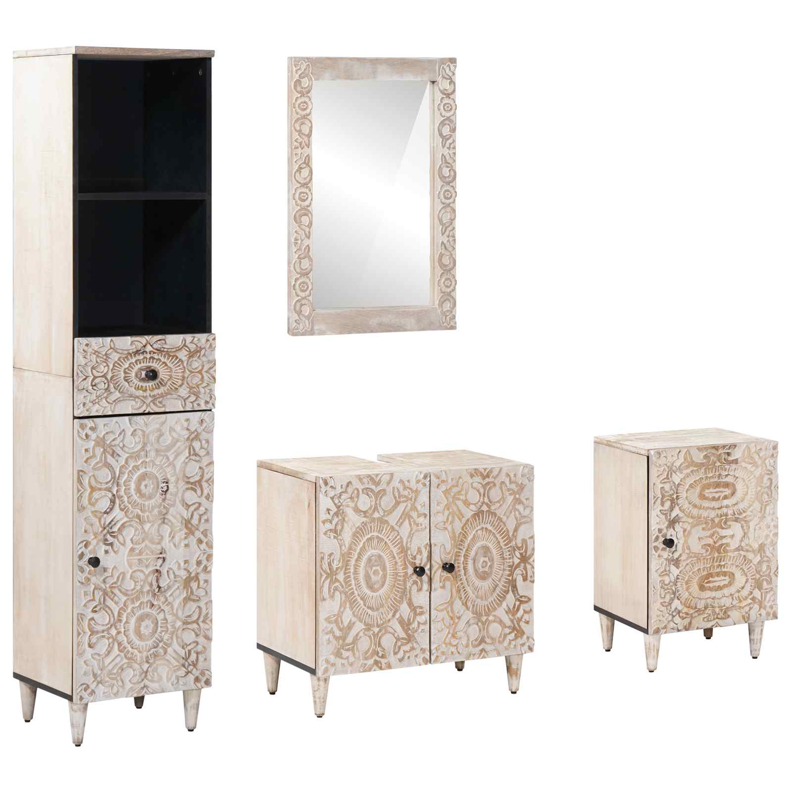 Badezimmermöbel-Set mit Schubladen 4 pcs Weiß Massivholz Mango