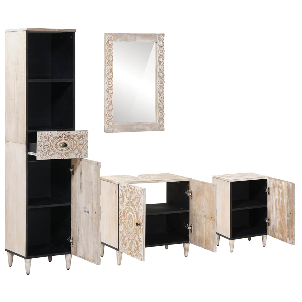 Badezimmermöbel-Set mit Schubladen 4 pcs Weiß Massivholz Mango