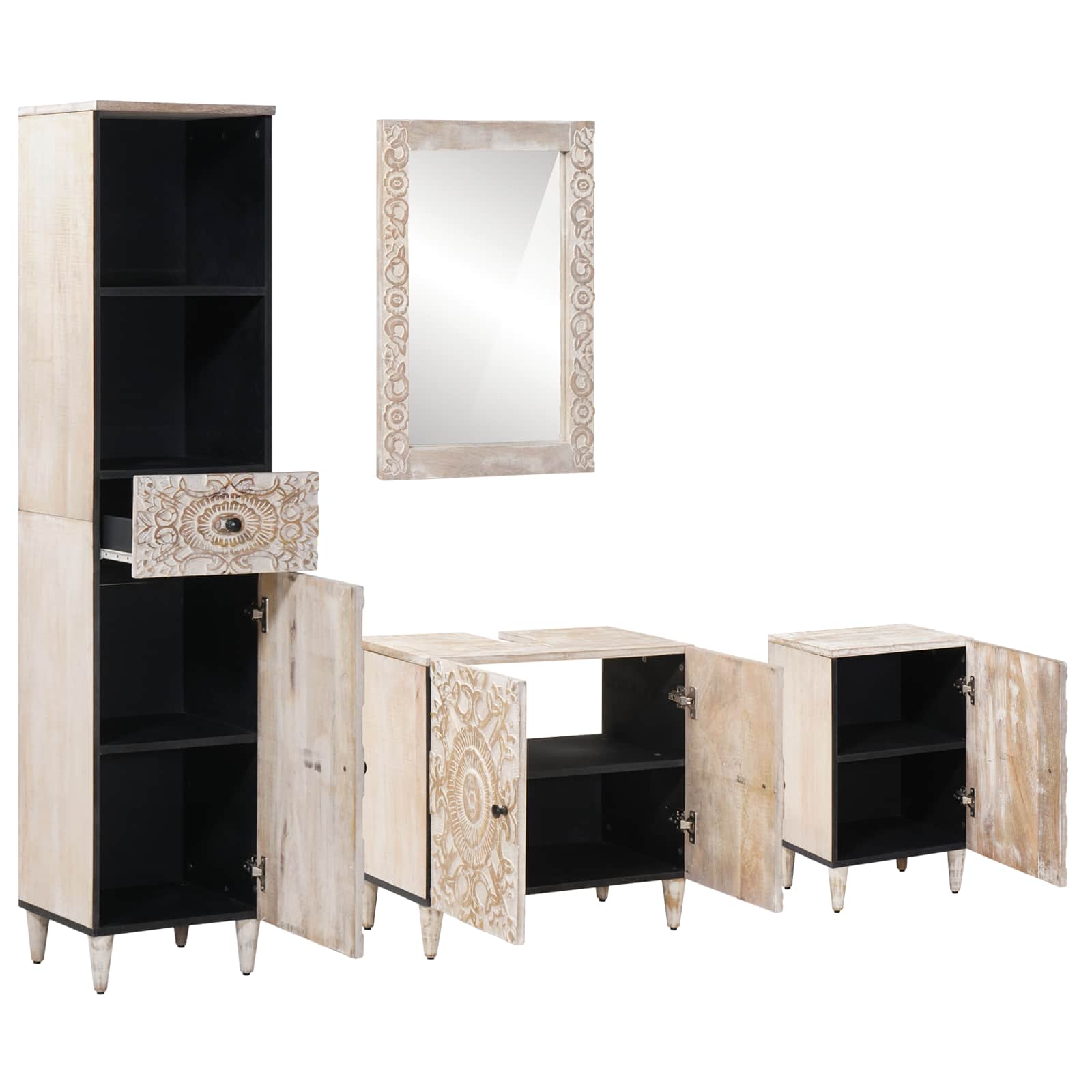 Badezimmermöbel-Set mit Schubladen 4 pcs Weiß Massivholz Mango