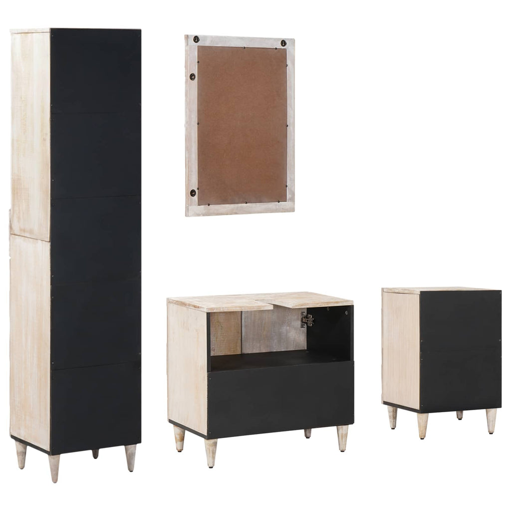 Badezimmermöbel-Set mit Schubladen 4 pcs Weiß Massivholz Mango