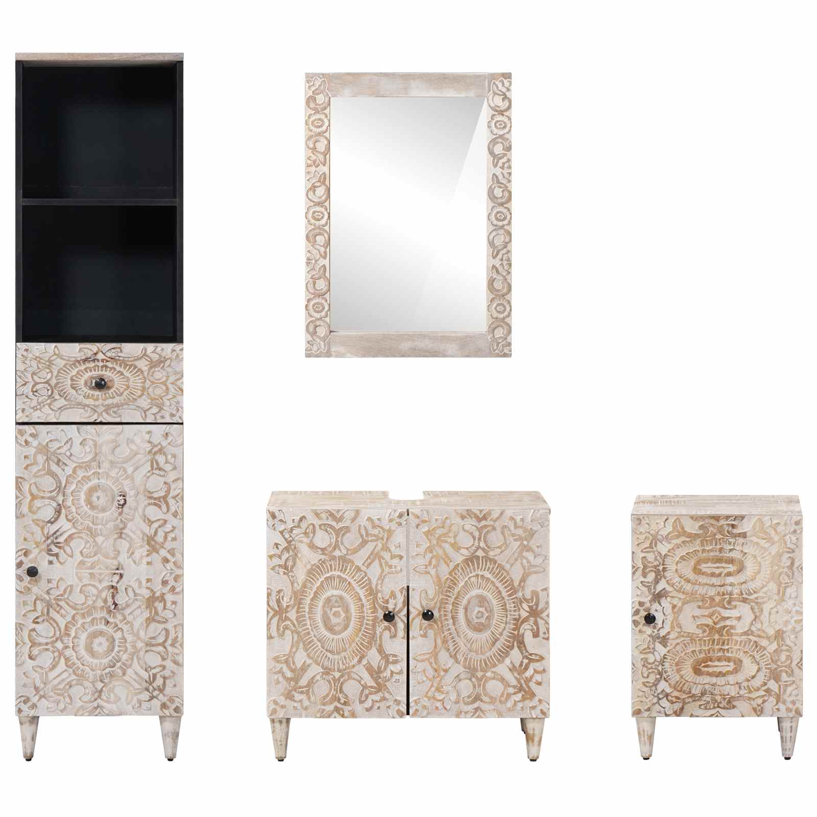 Badezimmermöbel-Set mit Schubladen 4 pcs Weiß Massivholz Mango