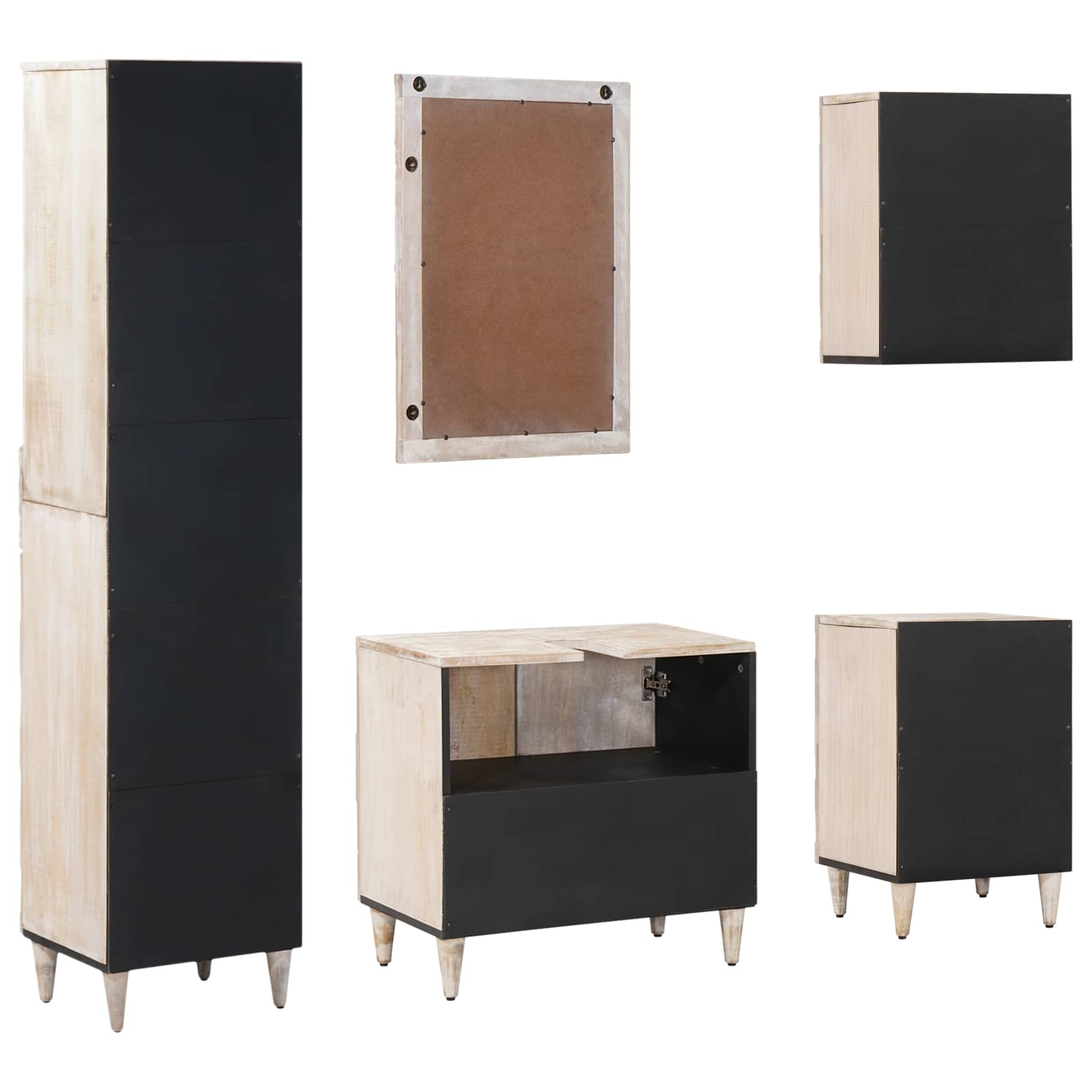 Badezimmermöbel-Set mit Schubladen 5 pcs Weiß Massivholz Mango