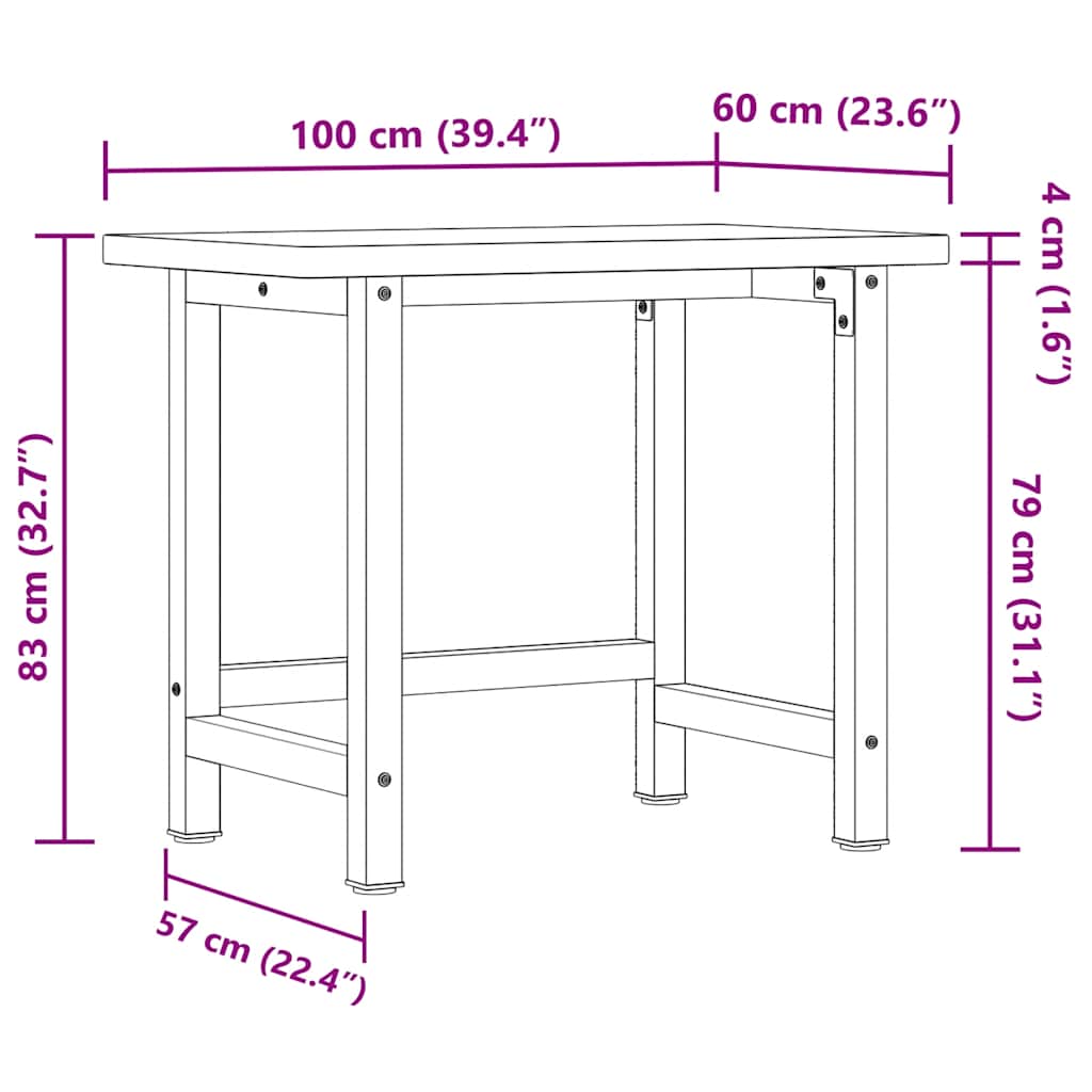 Werkbank 100x60x83 cm Massivholz Buche Rechteckig