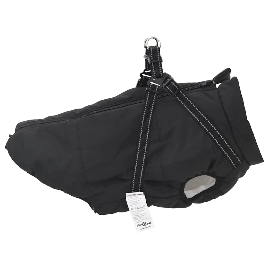Hundemantel mit Geschirr Wasserdicht Reflektierend Schwarz L68