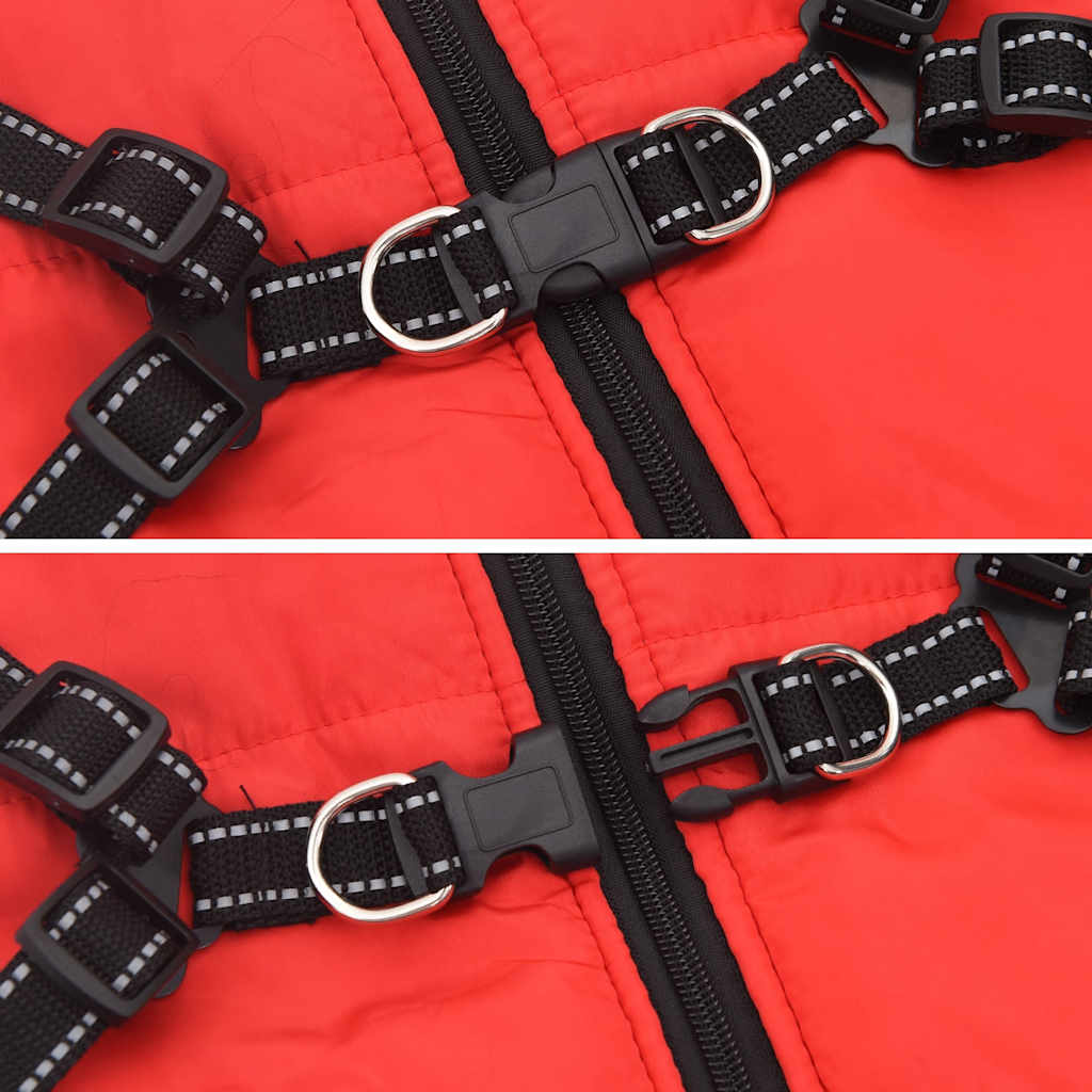 Hundemantel mit Geschirr Wasserdicht Reflektierend Rot L48