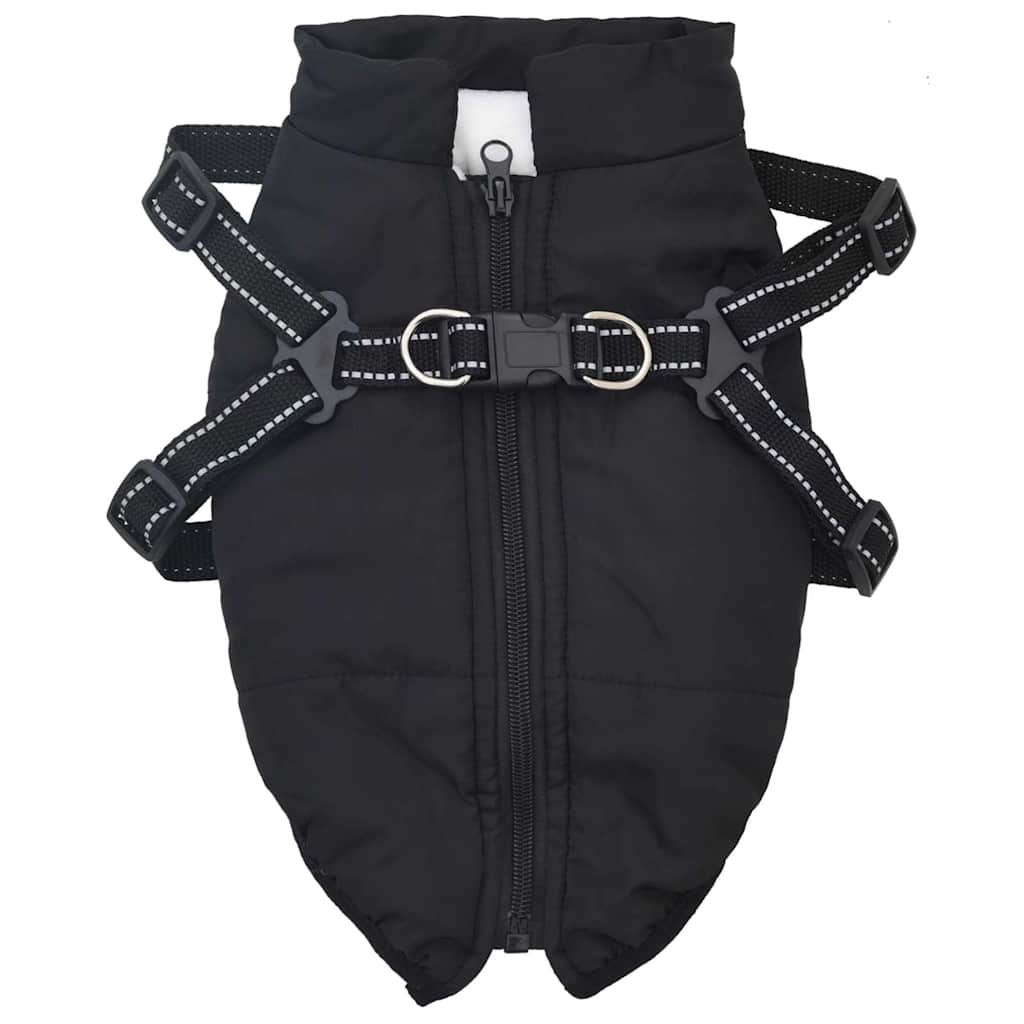 Hundemantel mit Geschirr Wasserdicht Reflektierend Schwarz L40