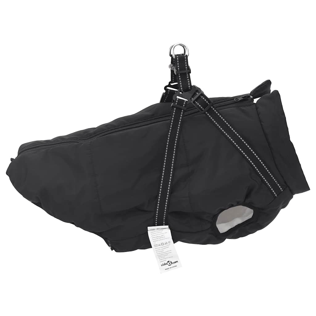 Hundemantel mit Geschirr Wasserdicht Reflektierend Schwarz L44