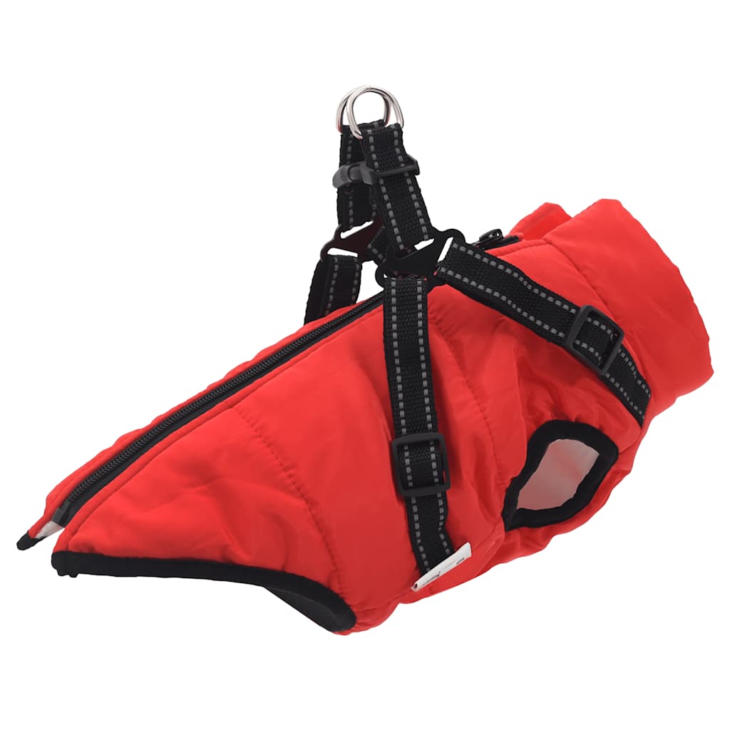 Hundemantel mit Geschirr Wasserdicht Reflektierend Rot L24