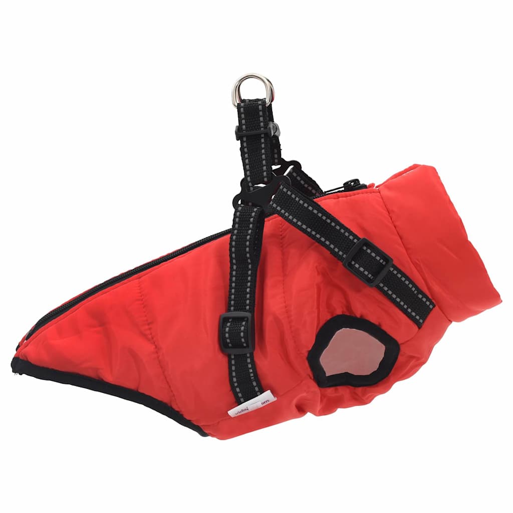 Hundemantel mit Geschirr Wasserdicht Reflektierend Rot L40