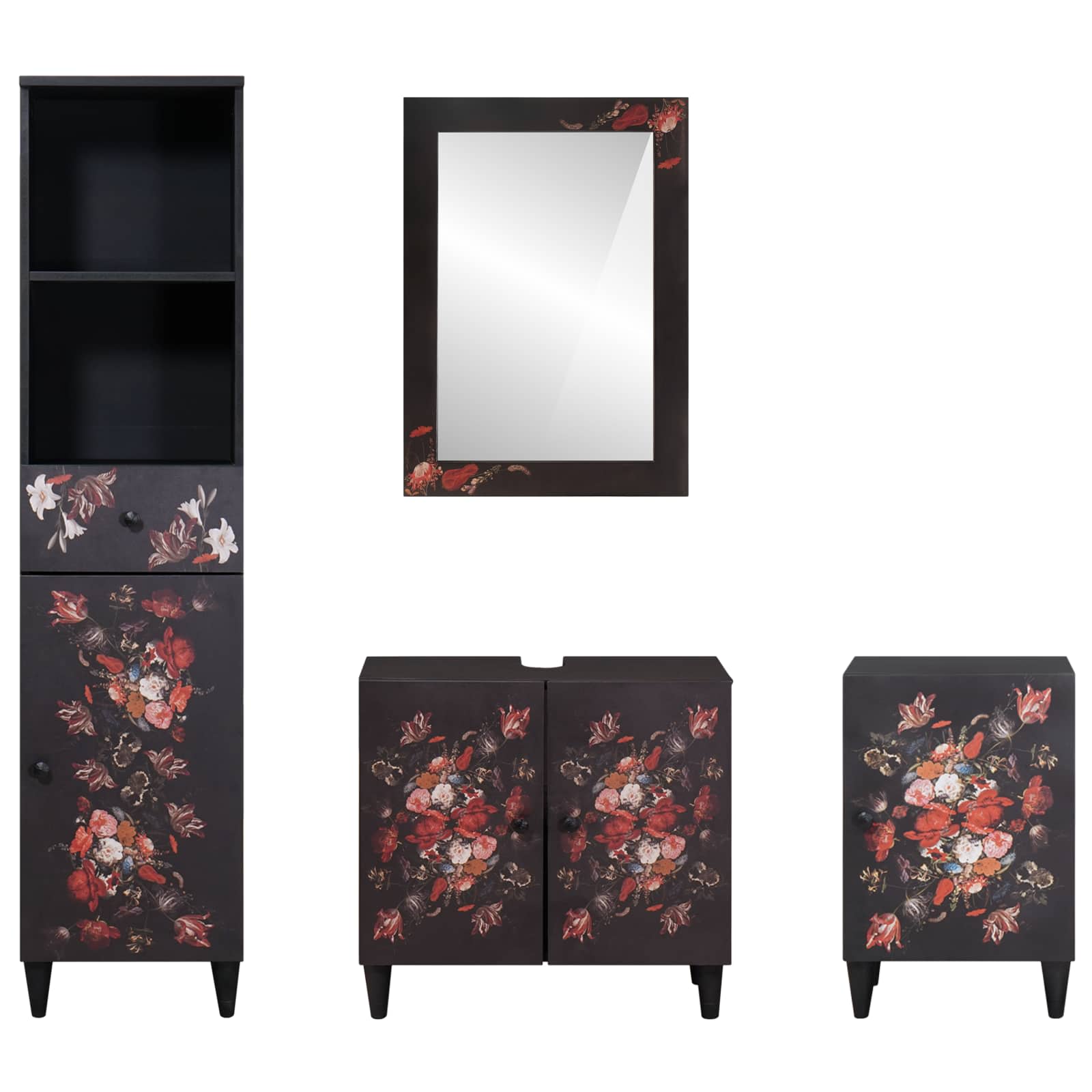 Badezimmerschrank-Set mit Schubladen 4 pcs Massivholz Mango