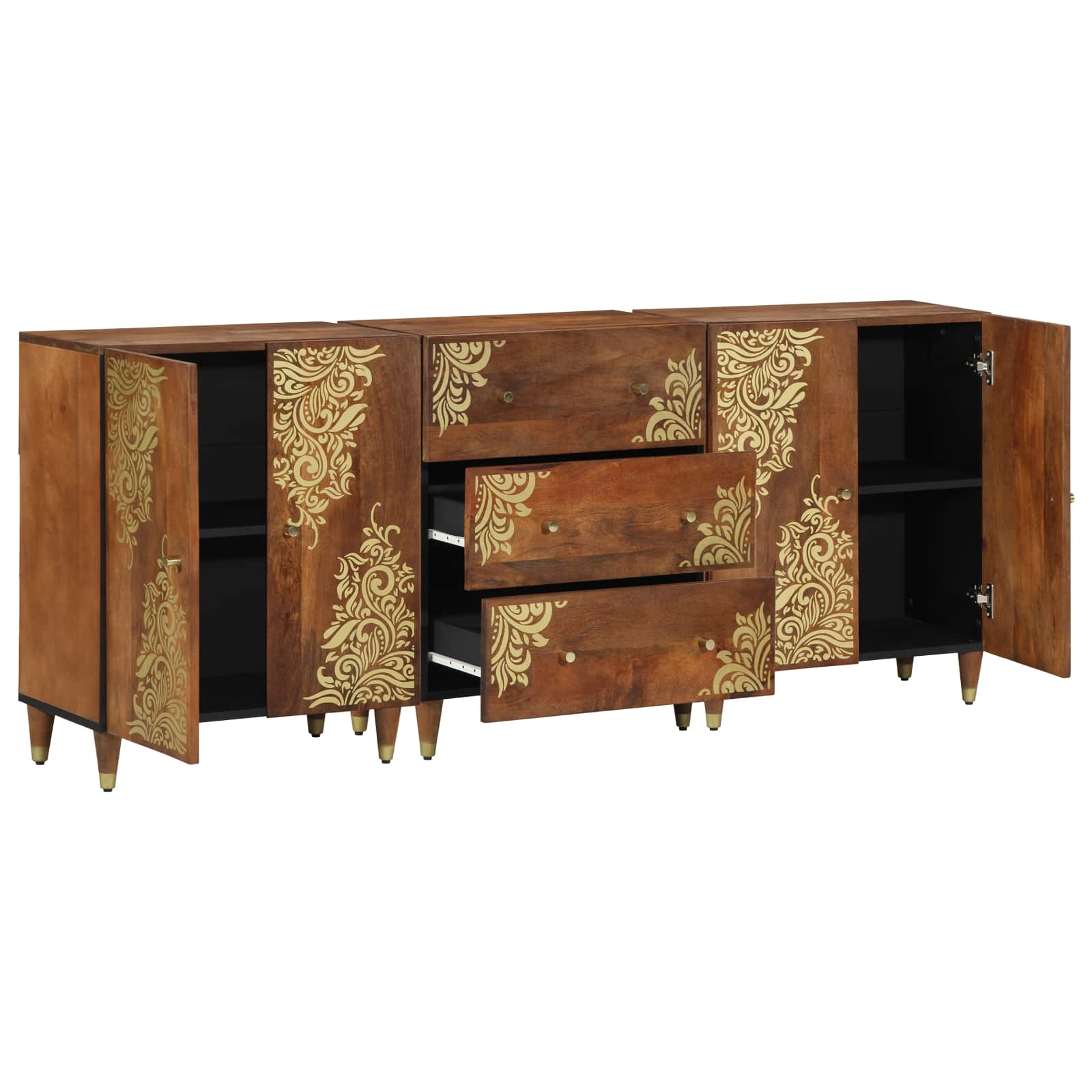 Badezimmerschrank-Set mit Schubladen 3 pcs Honigbraun und Gold