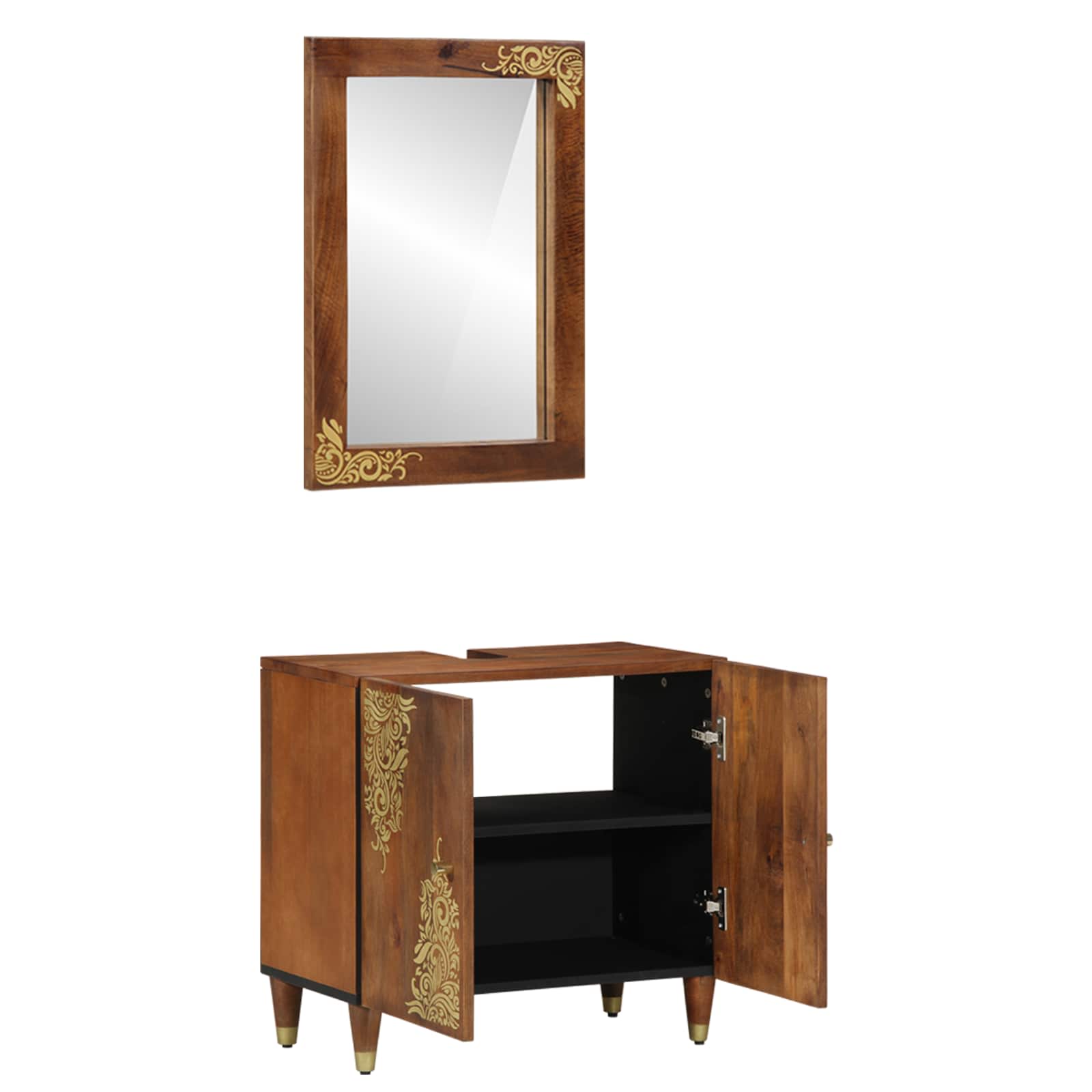 Badezimmerschrank-Set mit Tür 2 pcs Honigbraun Massivholz Mango