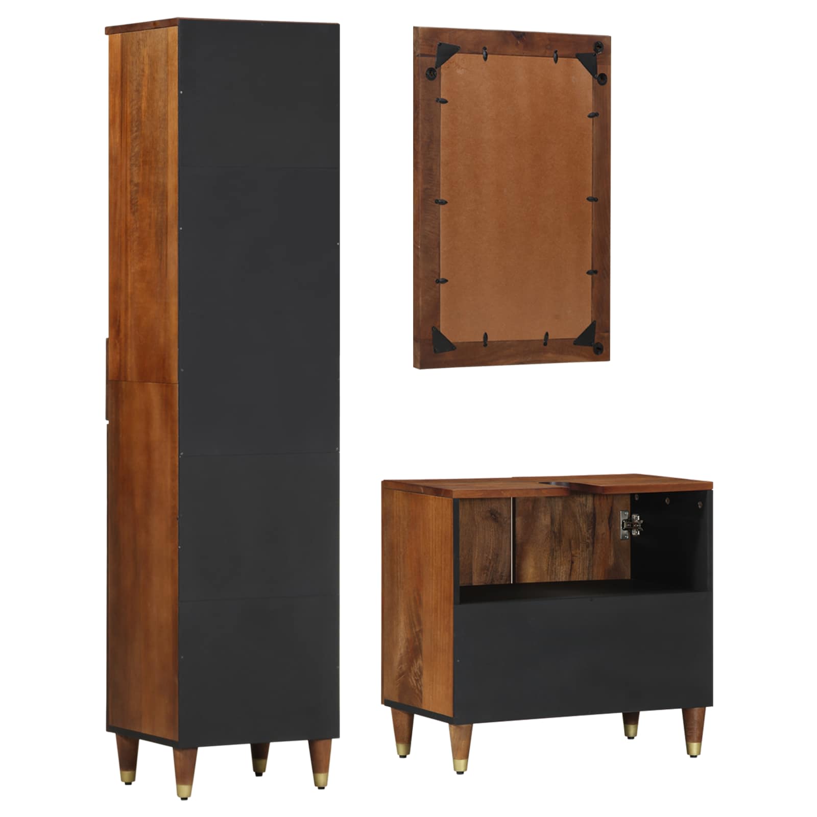 Badezimmerschrank-Set mit Tür 3 pcs Honigbraun Massivholz Mango