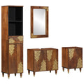Badezimmerschrank-Set mit Tür 4 pcs Honigbraun Massivholz Mango