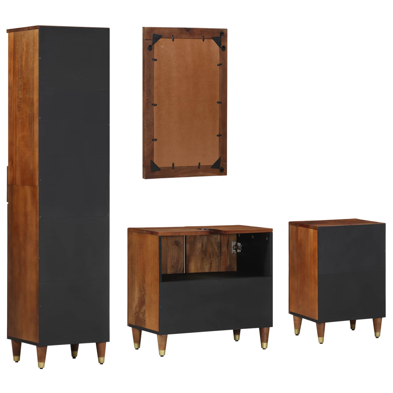 Badezimmerschrank-Set mit Tür 4 pcs Honigbraun Massivholz Mango