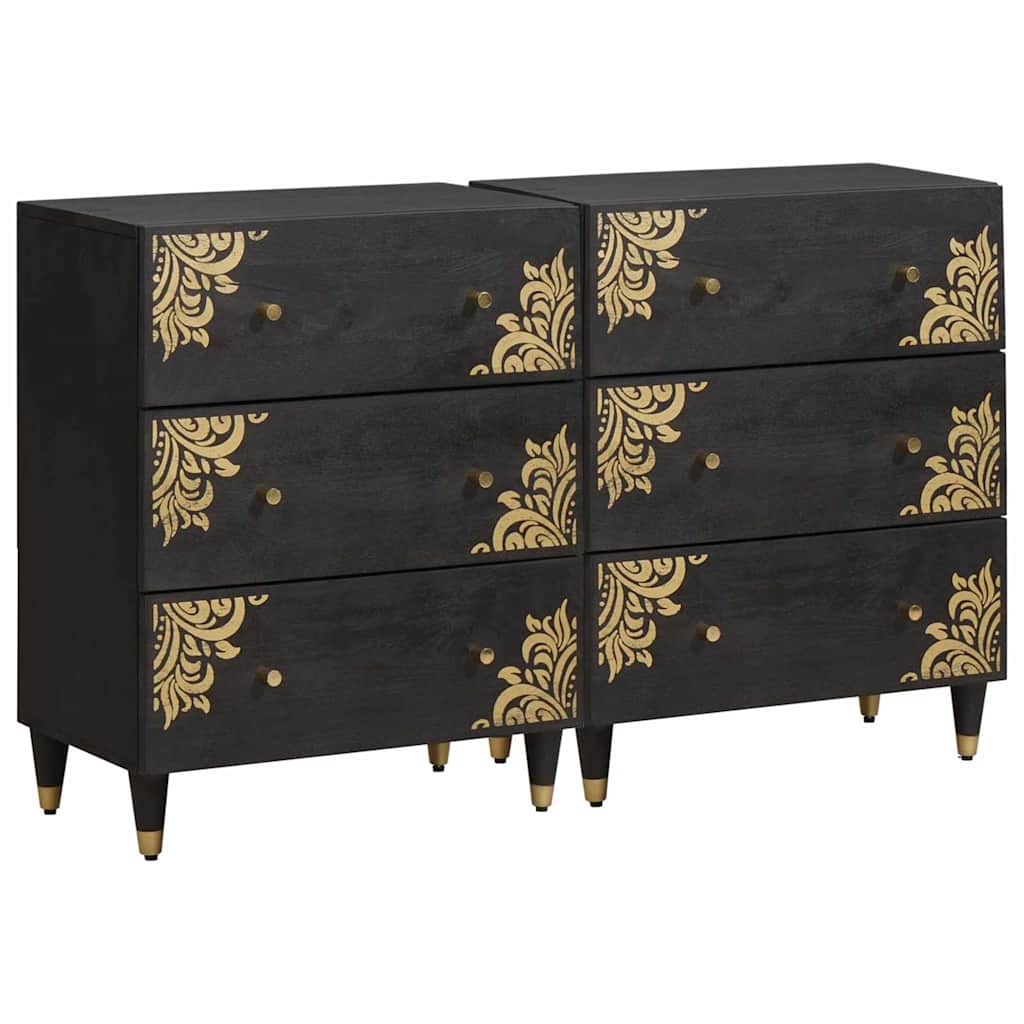 Sideboard 2 pcs Schwarz 60 x 33 x 75 cm Massivholz Mango