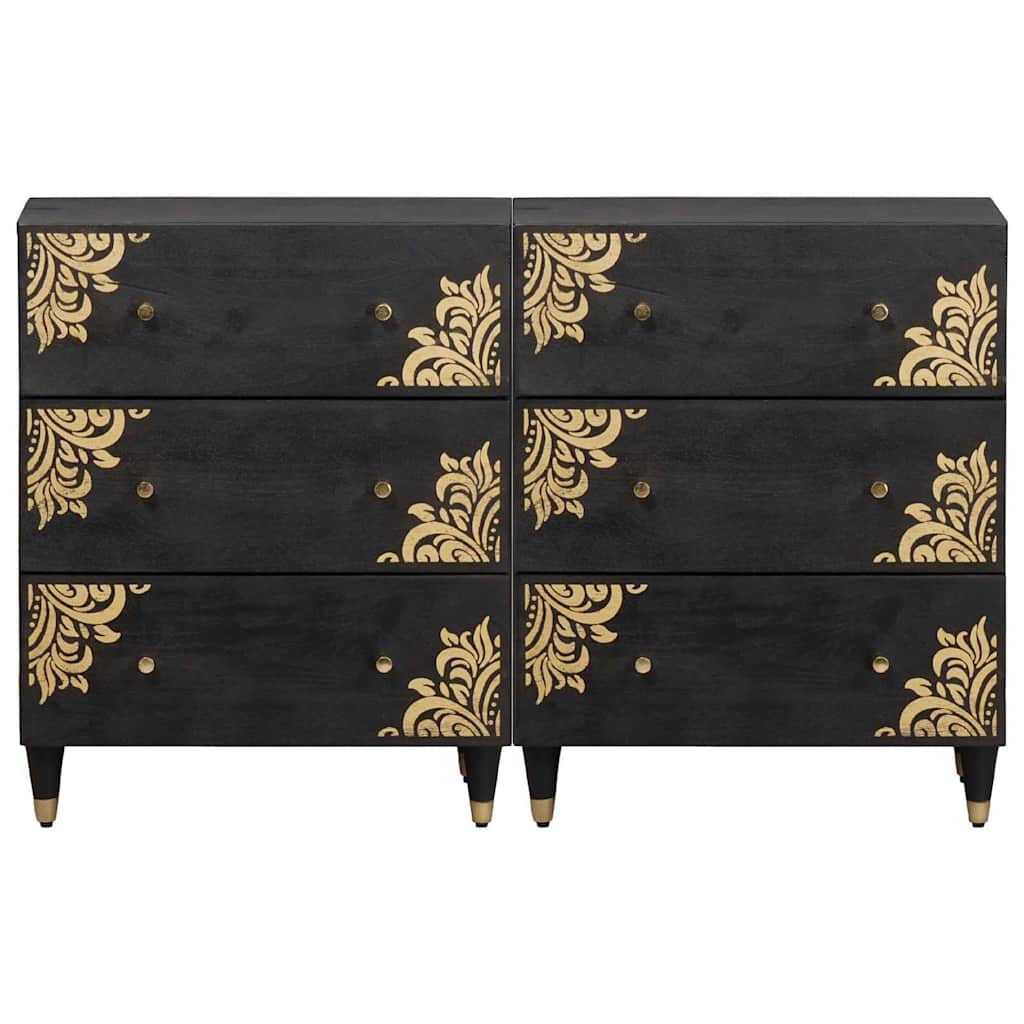 Sideboard 2 pcs Schwarz 60 x 33 x 75 cm Massivholz Mango