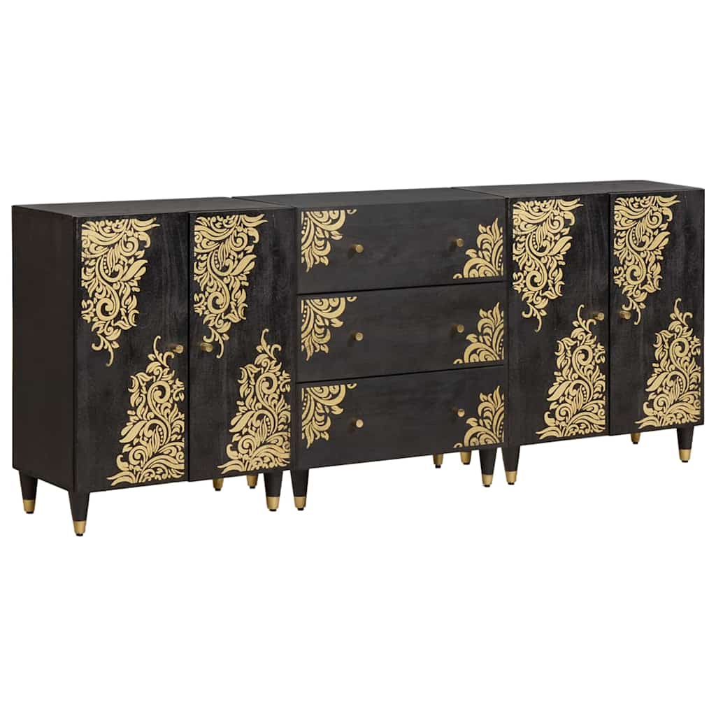 Badezimmerschrank-Set mit Regal 3 pcs Schwarz 180 x 33 x 75 cm