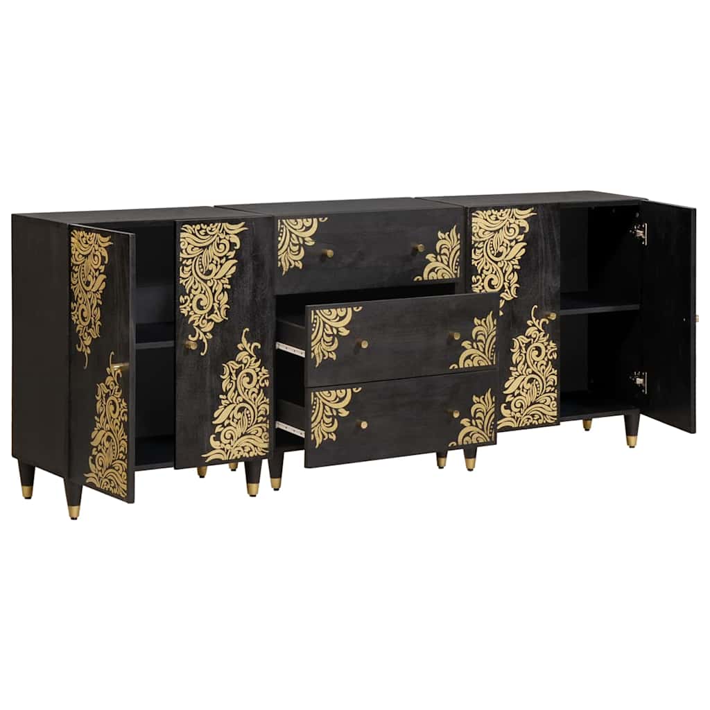 Badezimmerschrank-Set mit Regal 3 pcs Schwarz 180 x 33 x 75 cm