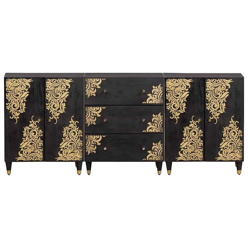 Badezimmerschrank-Set mit Regal 3 pcs Schwarz 180 x 33 x 75 cm