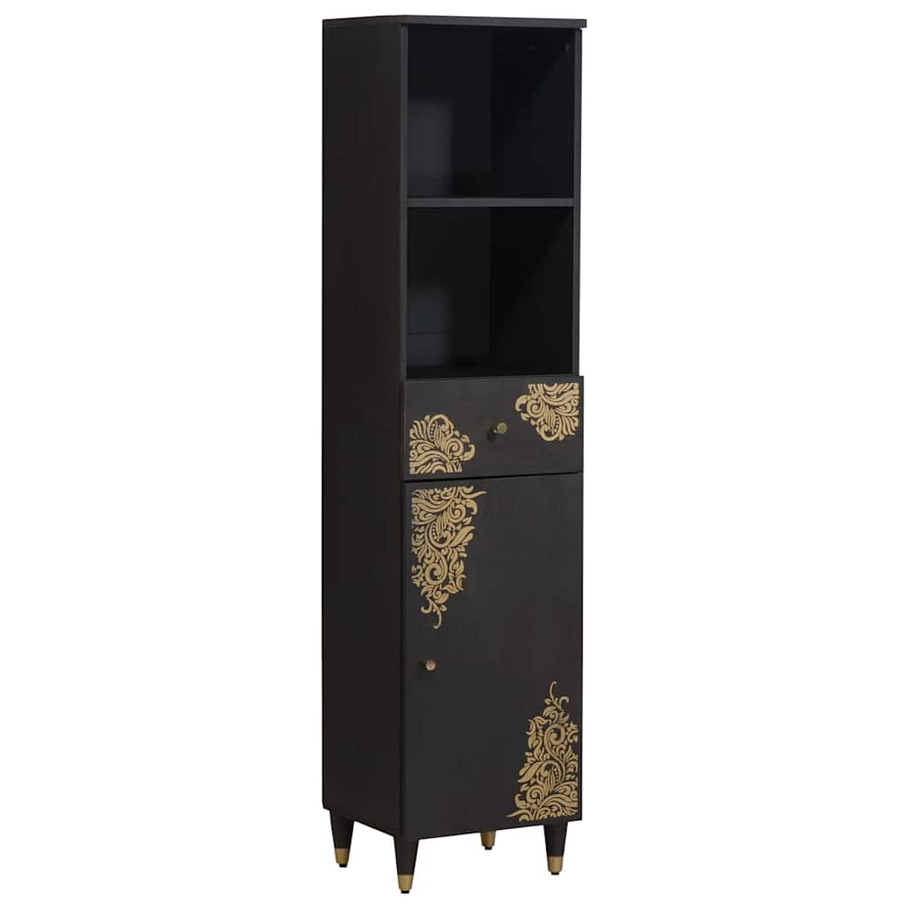 Badezimmerschrank-Set mit Tür 4 pcs Schwarz Massivholz Mango
