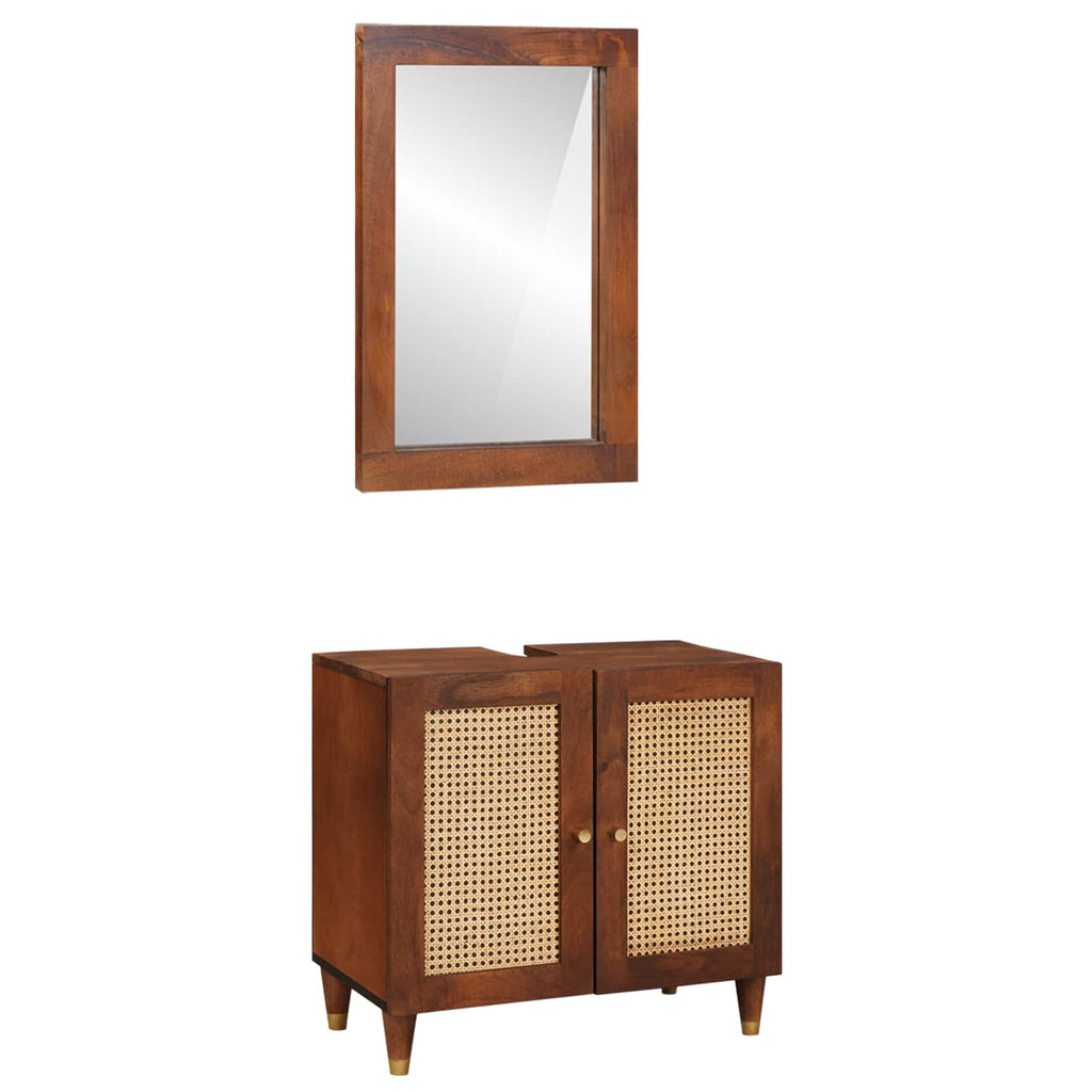 Badezimmerschrank 2 pcs Schwarz und Gold Massivholz Mango