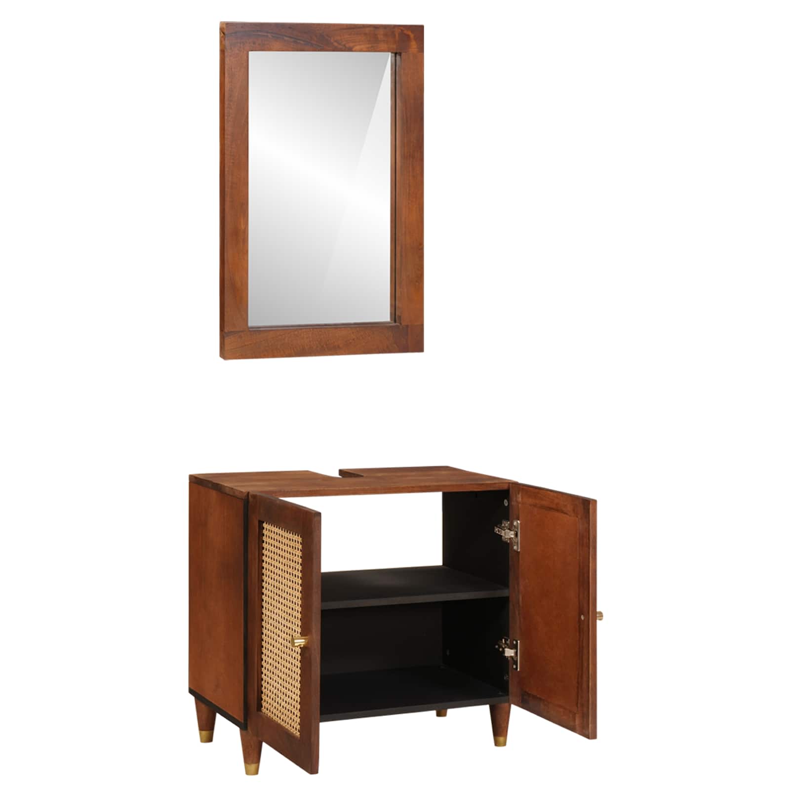 Badezimmerschrank 2 pcs Schwarz und Gold Massivholz Mango