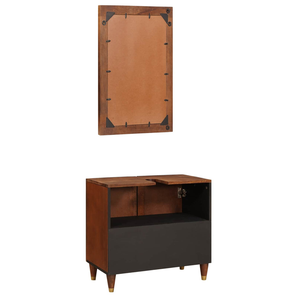 Badezimmerschrank 2 pcs Schwarz und Gold Massivholz Mango