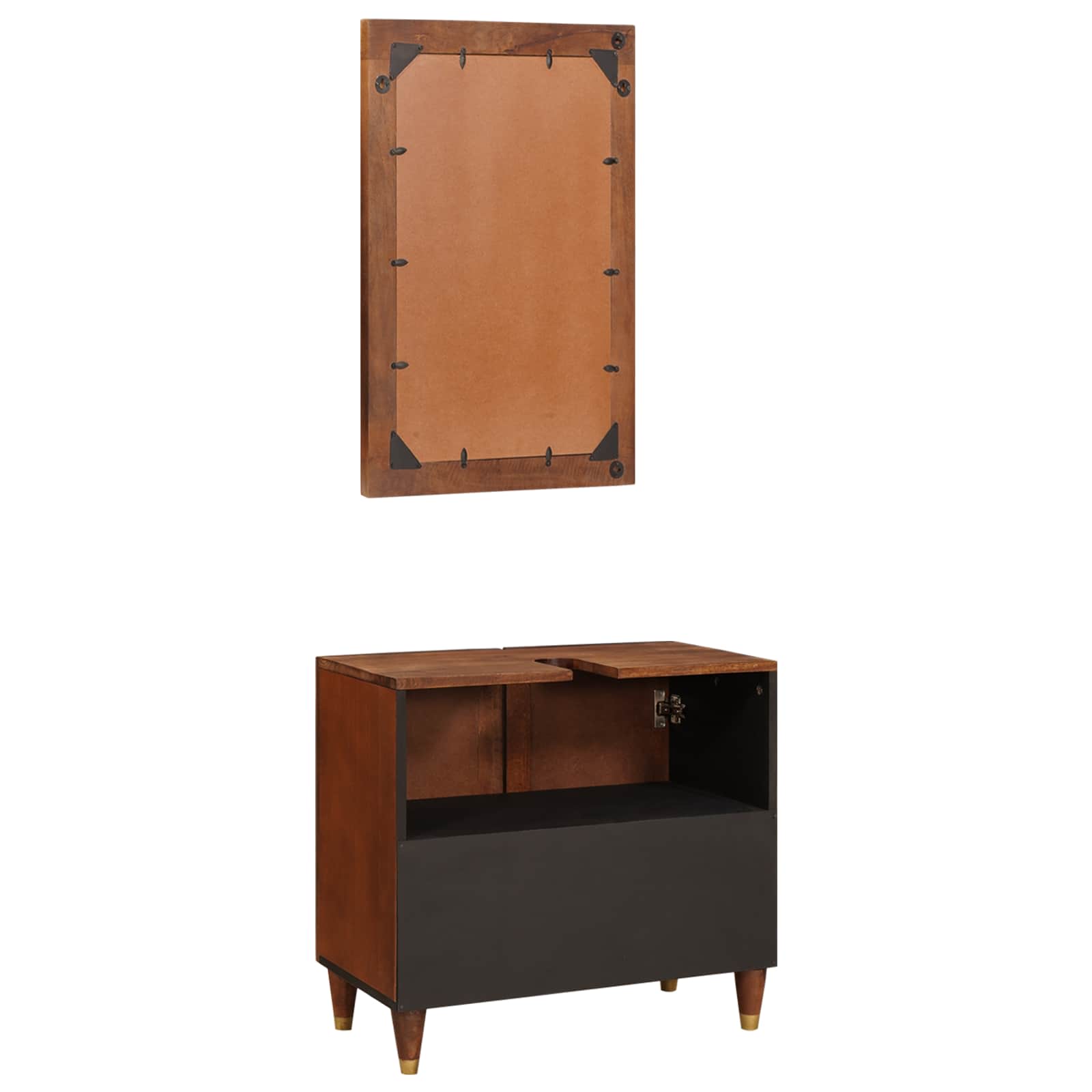 Badezimmerschrank 2 pcs Schwarz und Gold Massivholz Mango