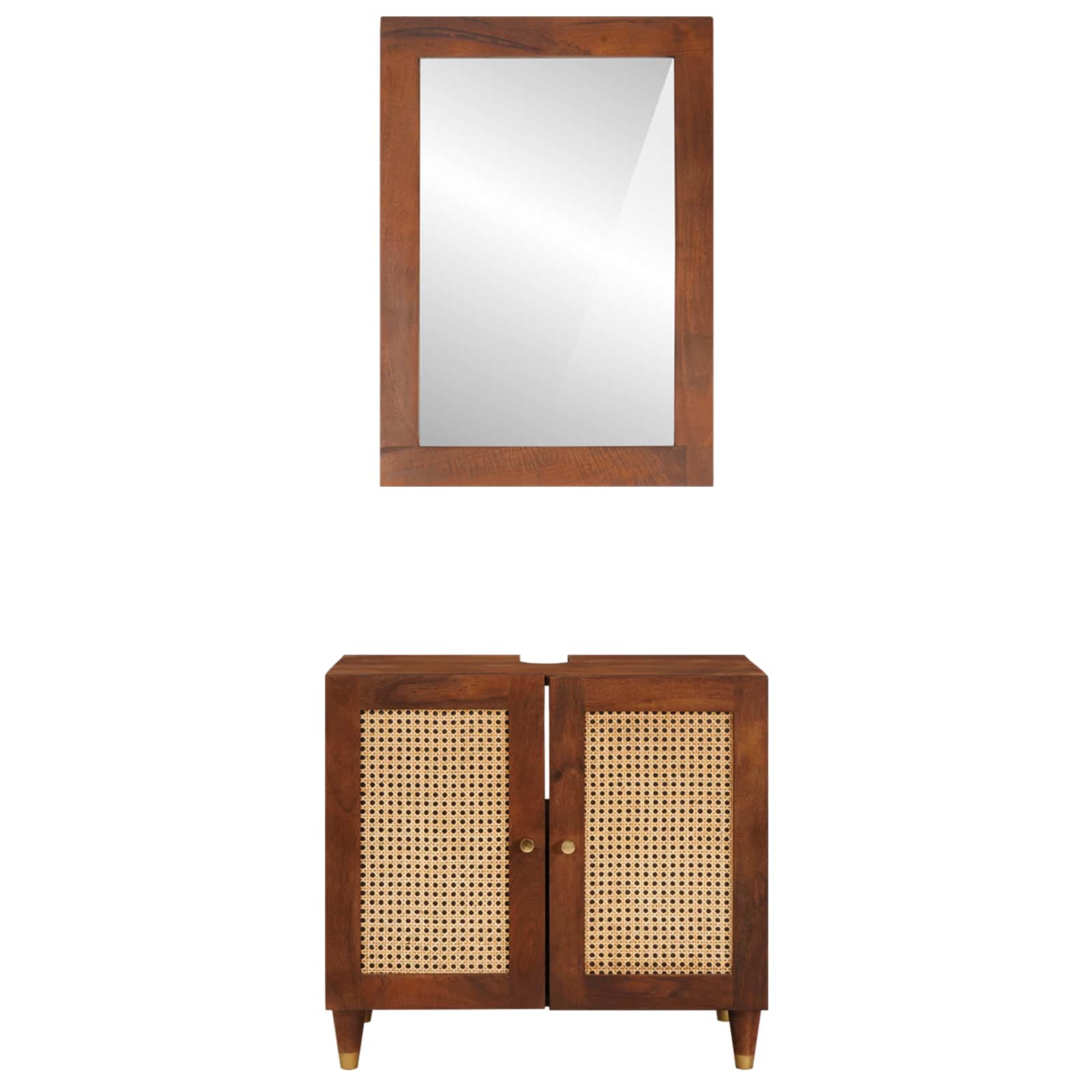 Badezimmerschrank 2 pcs Schwarz und Gold Massivholz Mango