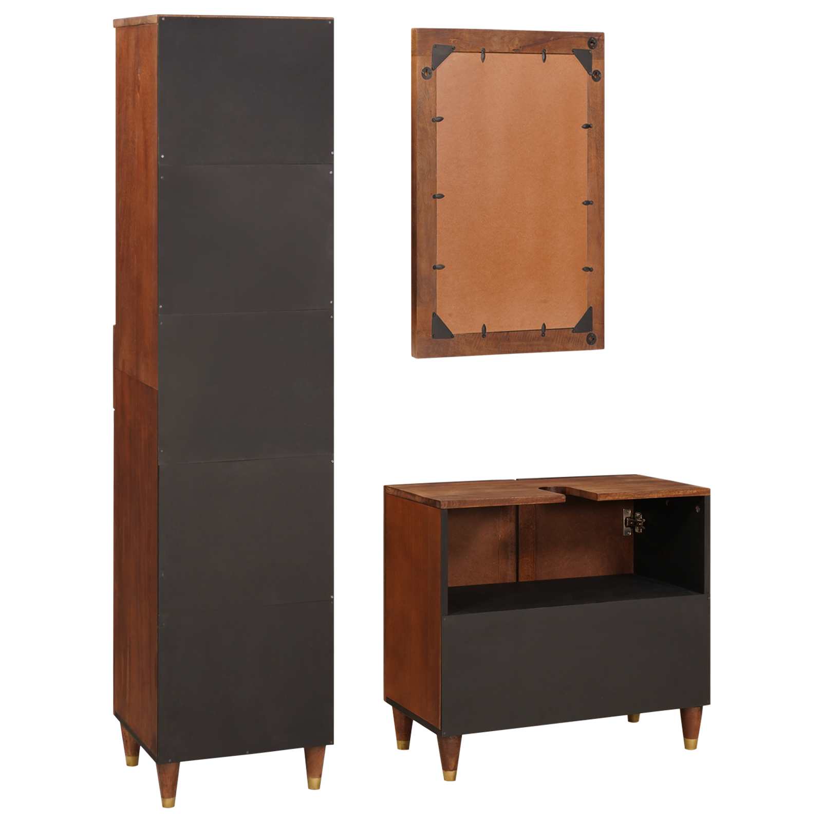 Badezimmerschrank 3 pcs Braun und Schwarz Massivholz Mango