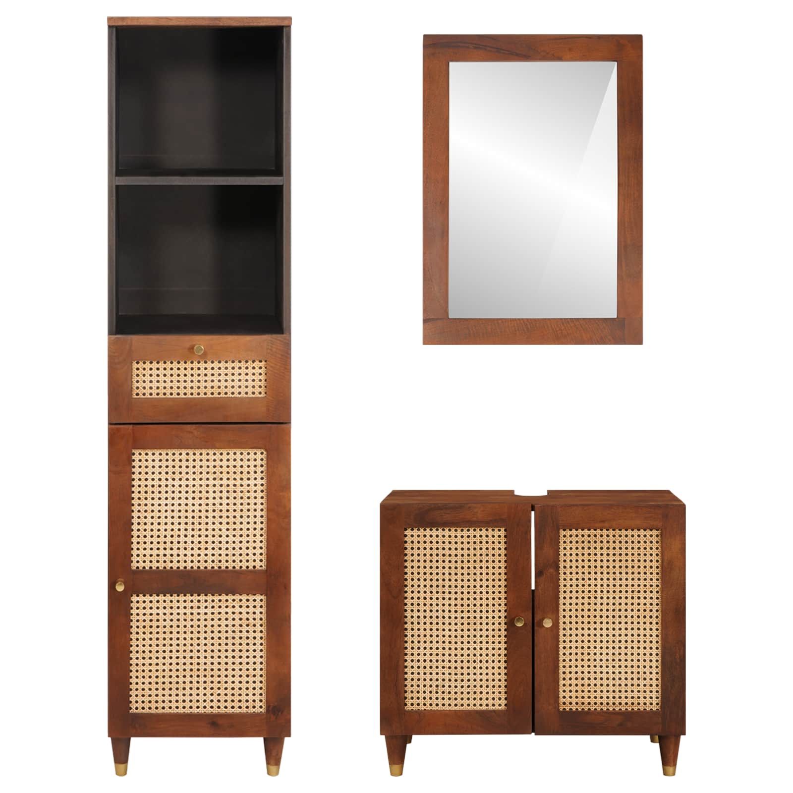 Badezimmerschrank 3 pcs Braun und Schwarz Massivholz Mango