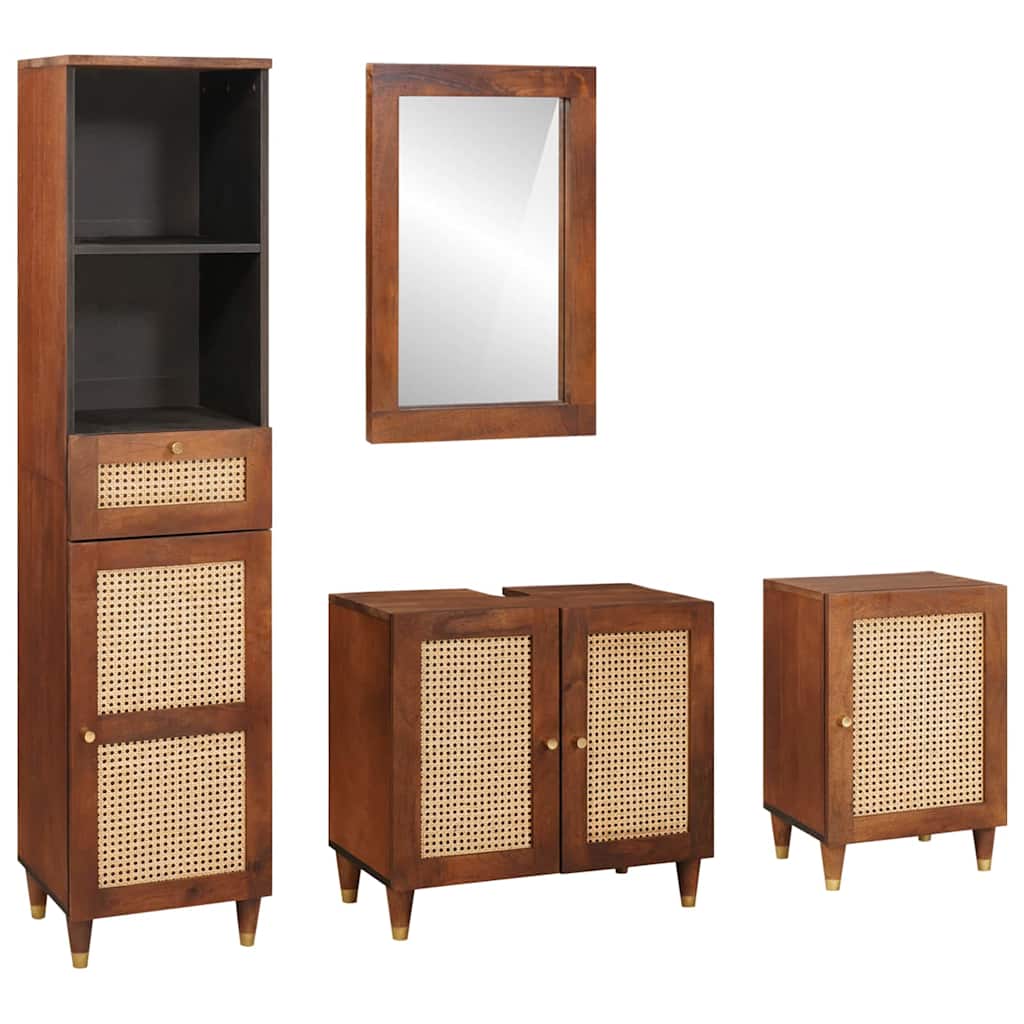 Badezimmerschrank 4 pcs Braun und Schwarz Massivholz Mango
