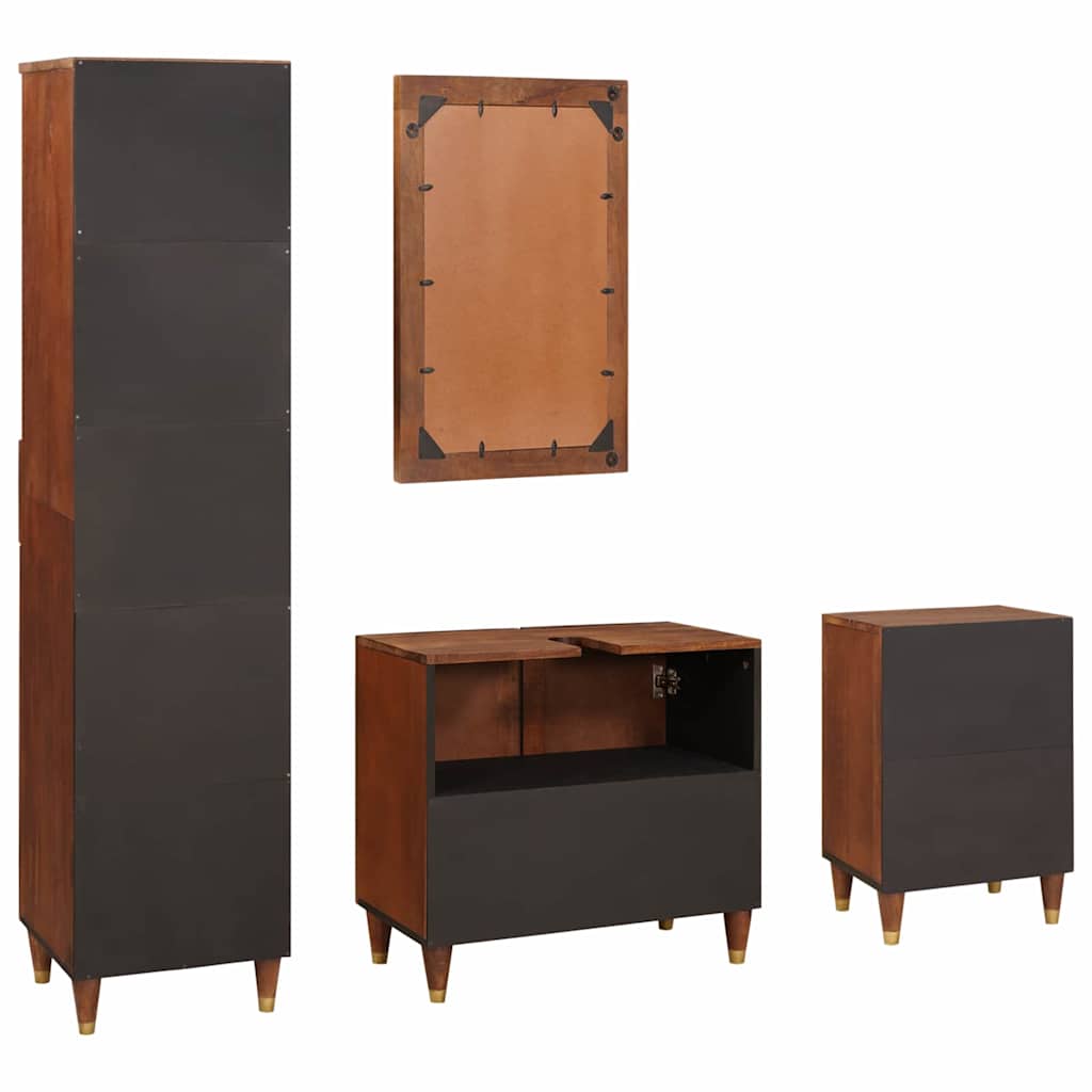 Badezimmerschrank 4 pcs Braun und Schwarz Massivholz Mango