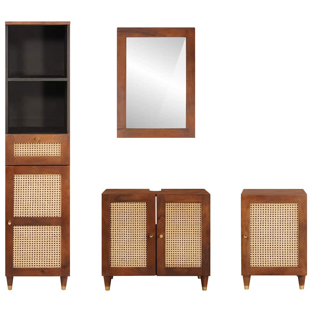 Badezimmerschrank 4 pcs Braun und Schwarz Massivholz Mango