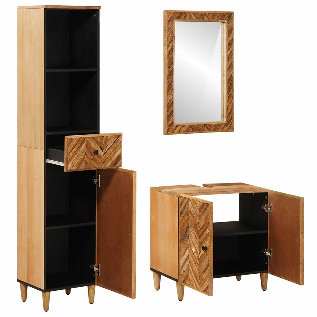 Badezimmerschrank-Set mit Schubladen 3 pcs Massivholz Mango