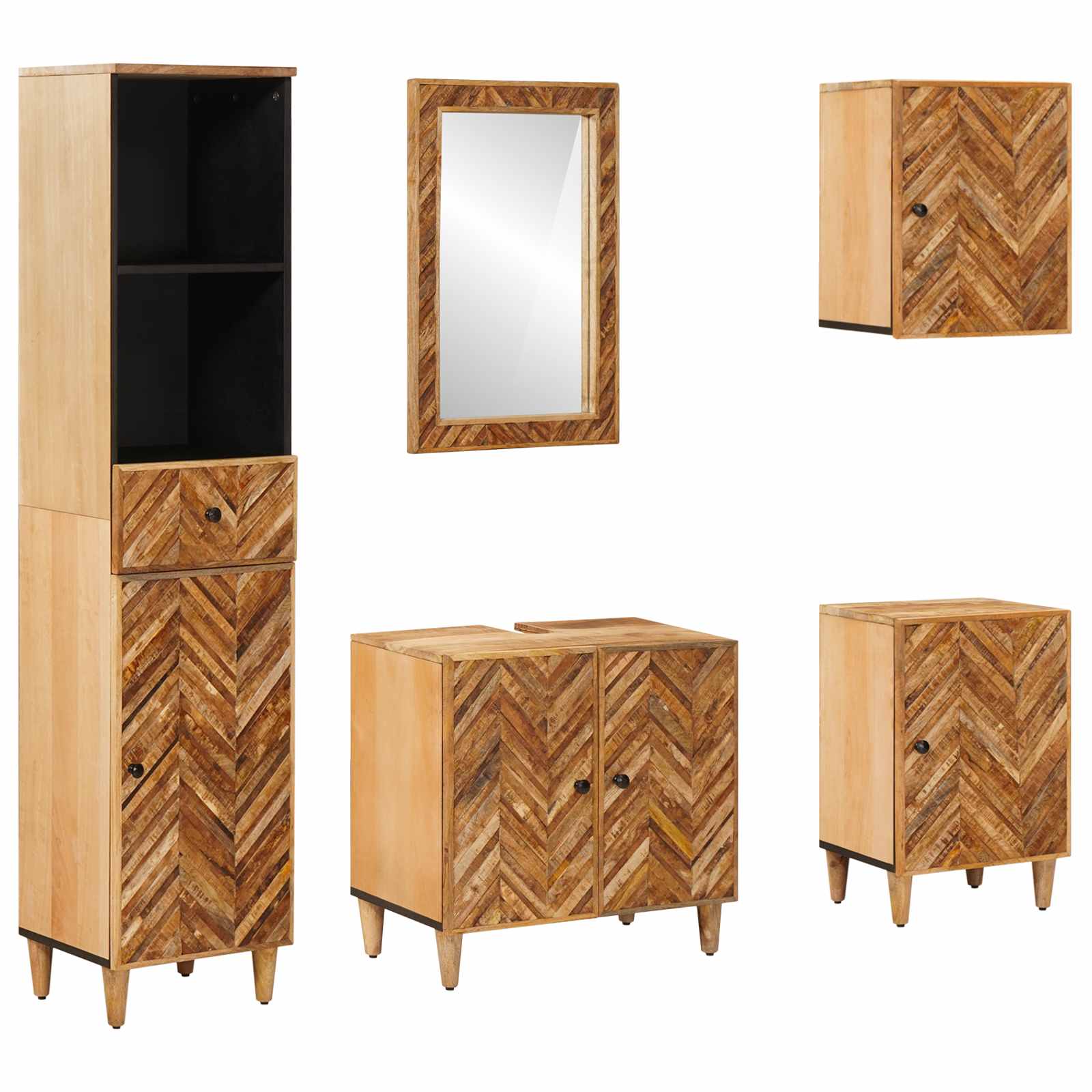 Badezimmerschrank-Set mit Schubladen 5 pcs Massivholz Mango