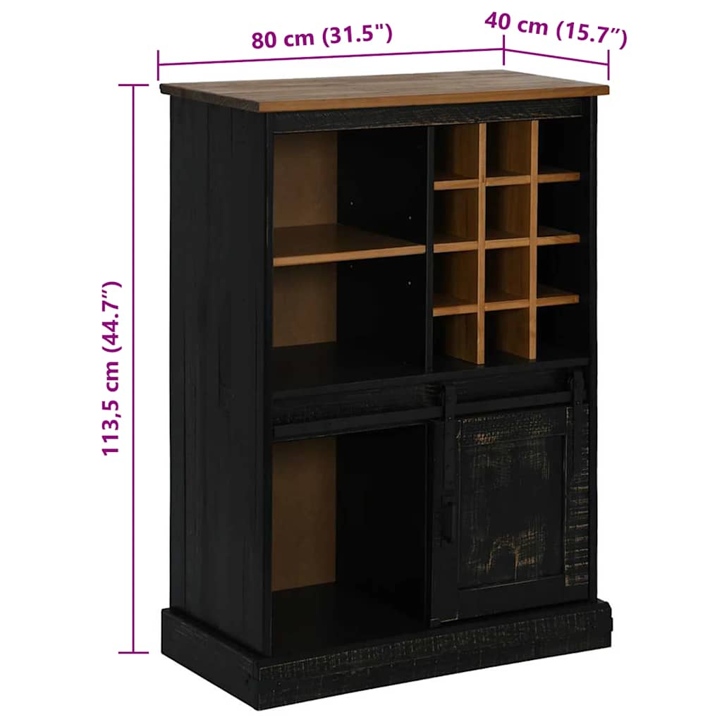 Weinschrank HALDEN mit Weinregalen Schiebetür Schwarz Kiefer