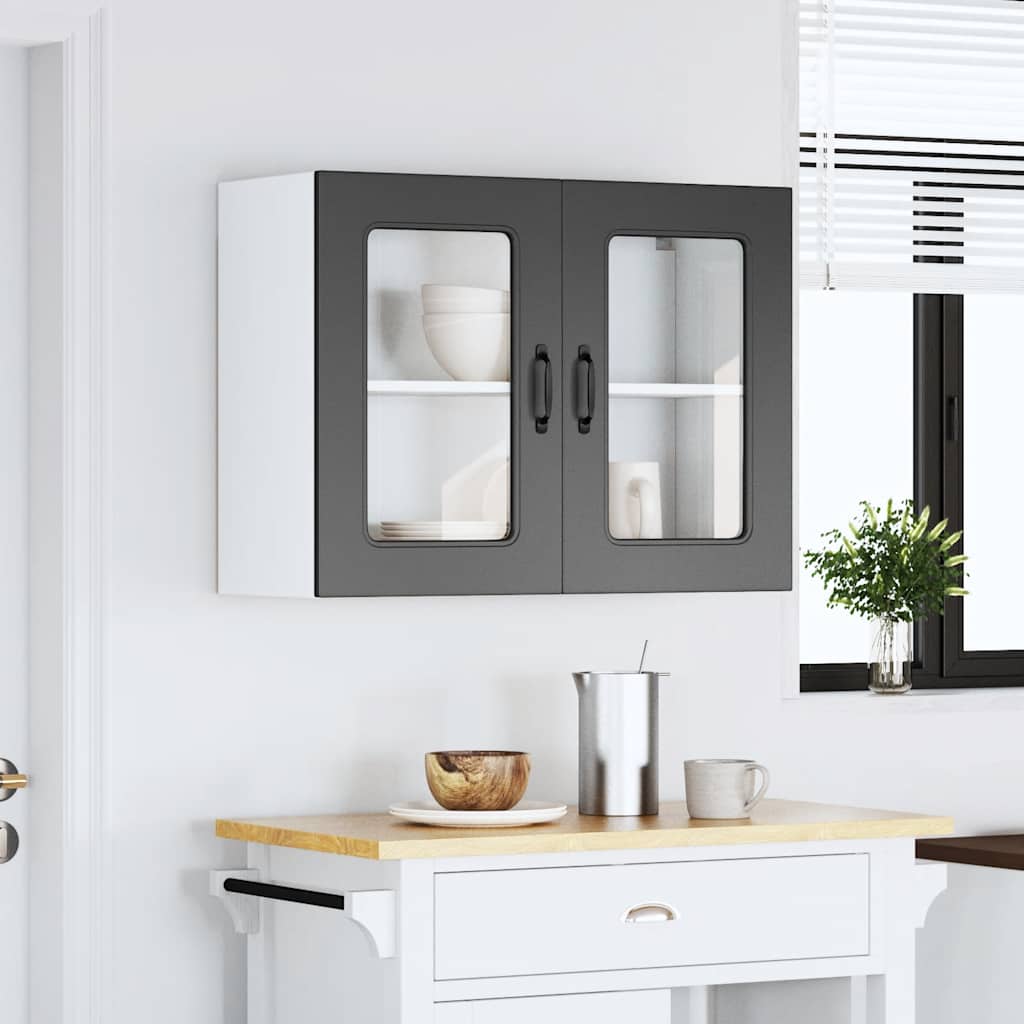 Küchen-Hängeschrank mit Glastür Kalmar Schwarz Holzwerkstoff