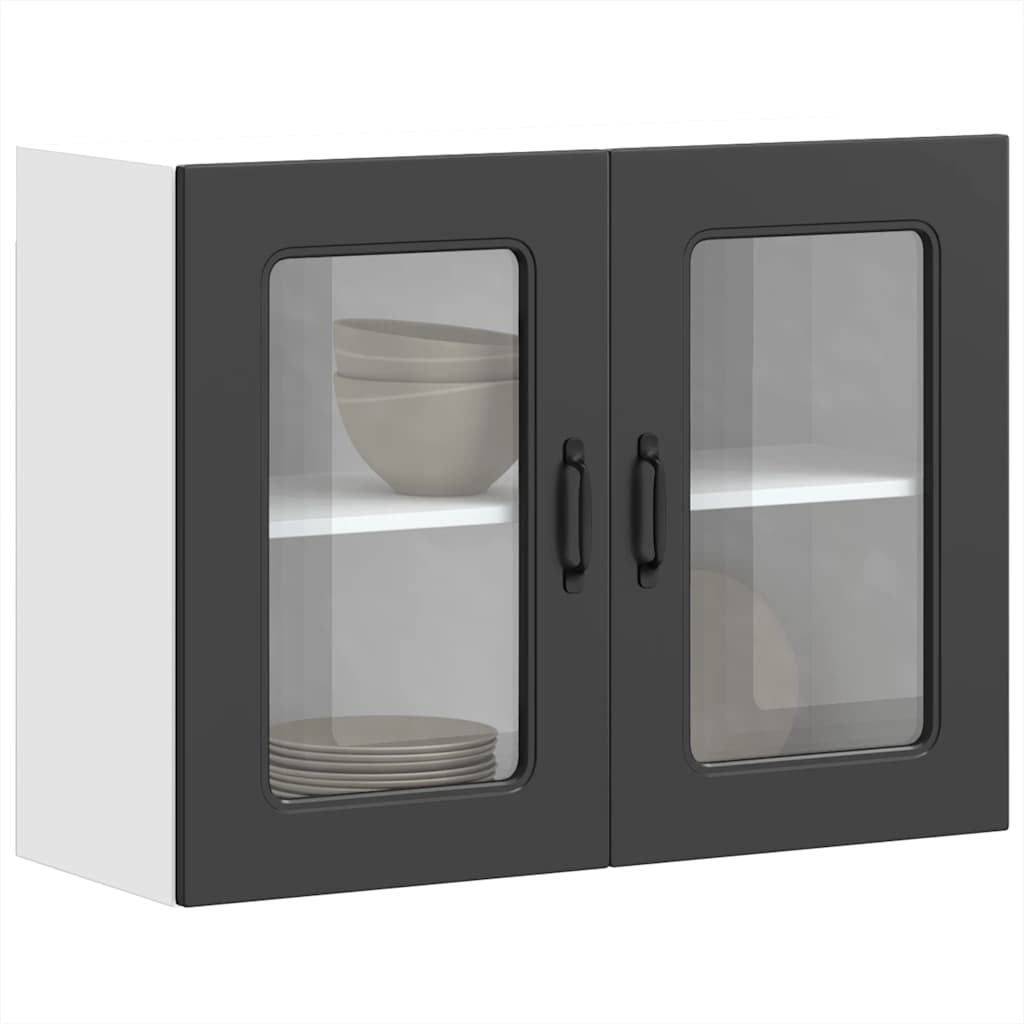 Küchen-Hängeschrank mit Glastür Kalmar Schwarz Holzwerkstoff