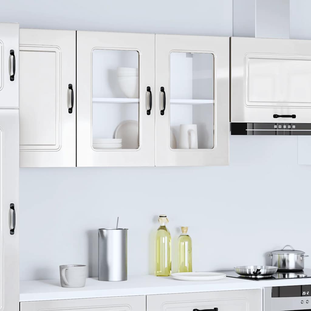 Küchen-Hängeschrank mit Glastür Kalmar Hochglanz-Weiß Holzwerkstoff