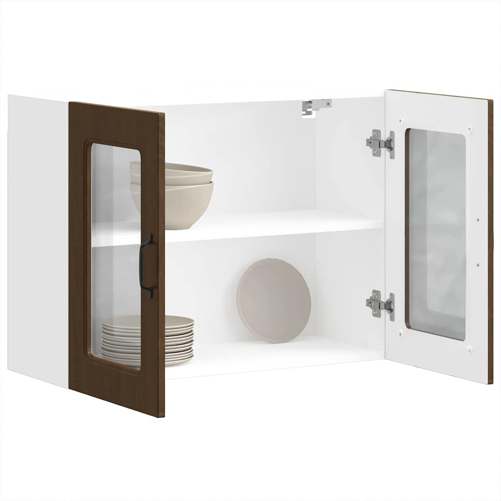 Küchen-Hängeschrank mit Glastür Kalmar Braun Eichen-Optik
